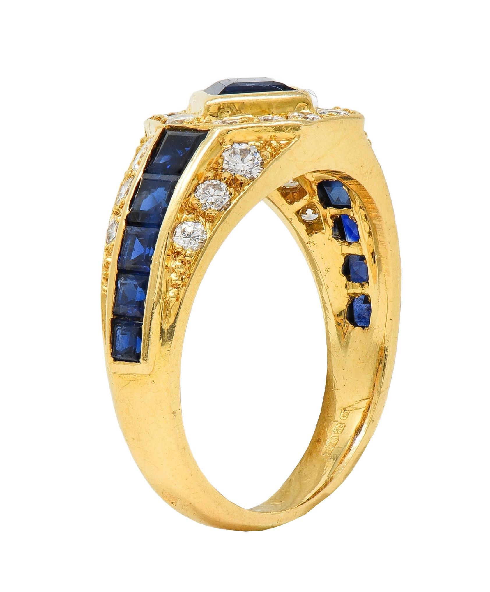 1957 French 2.52 CTW Sapphire Diamond 18 Karat Yellow Gold Vintage Halo Ring In Excellent Condition In Philadelphia, PA