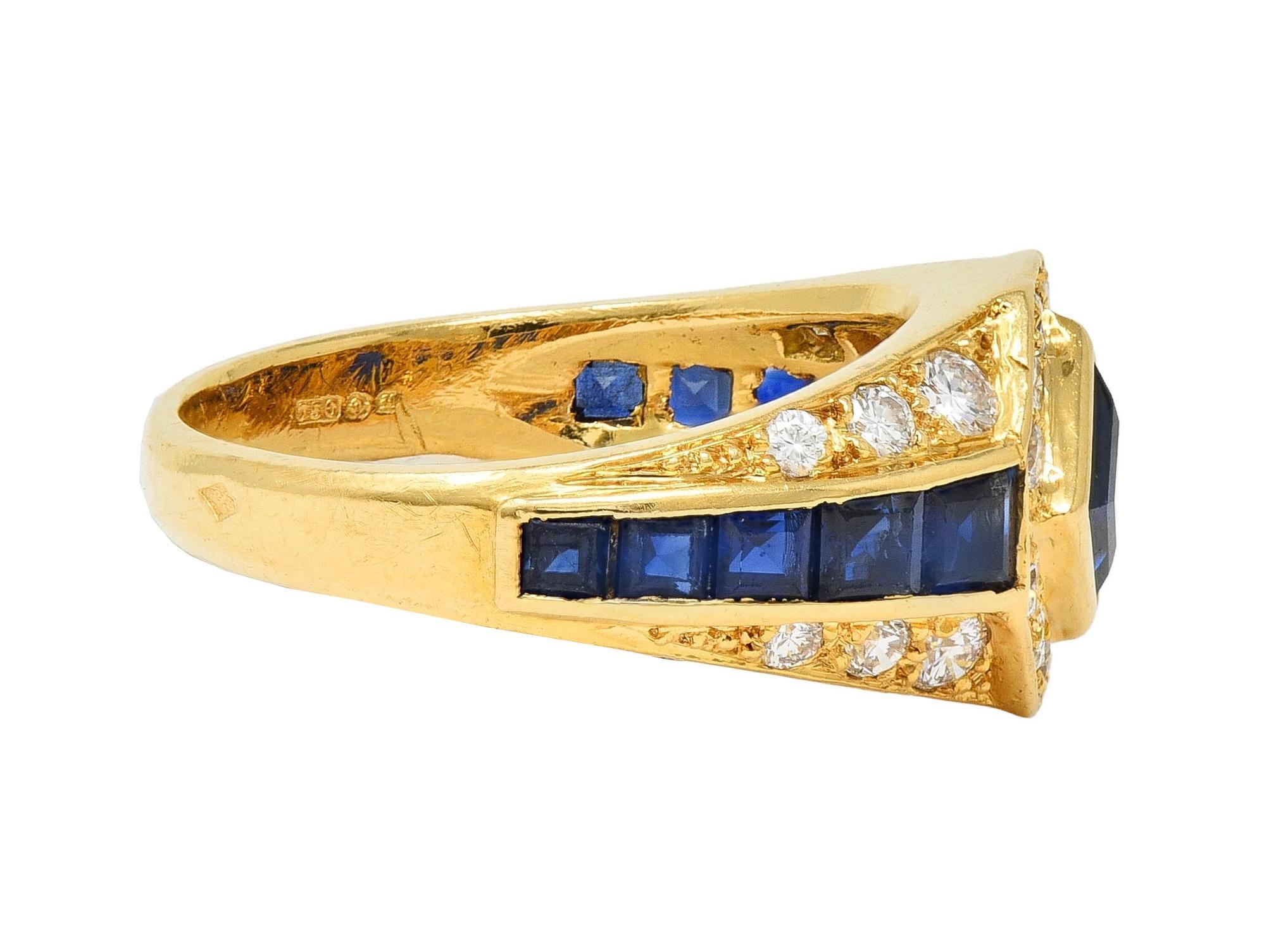 Women's or Men's 1957 French 2.52 CTW Sapphire Diamond 18 Karat Yellow Gold Vintage Halo Ring