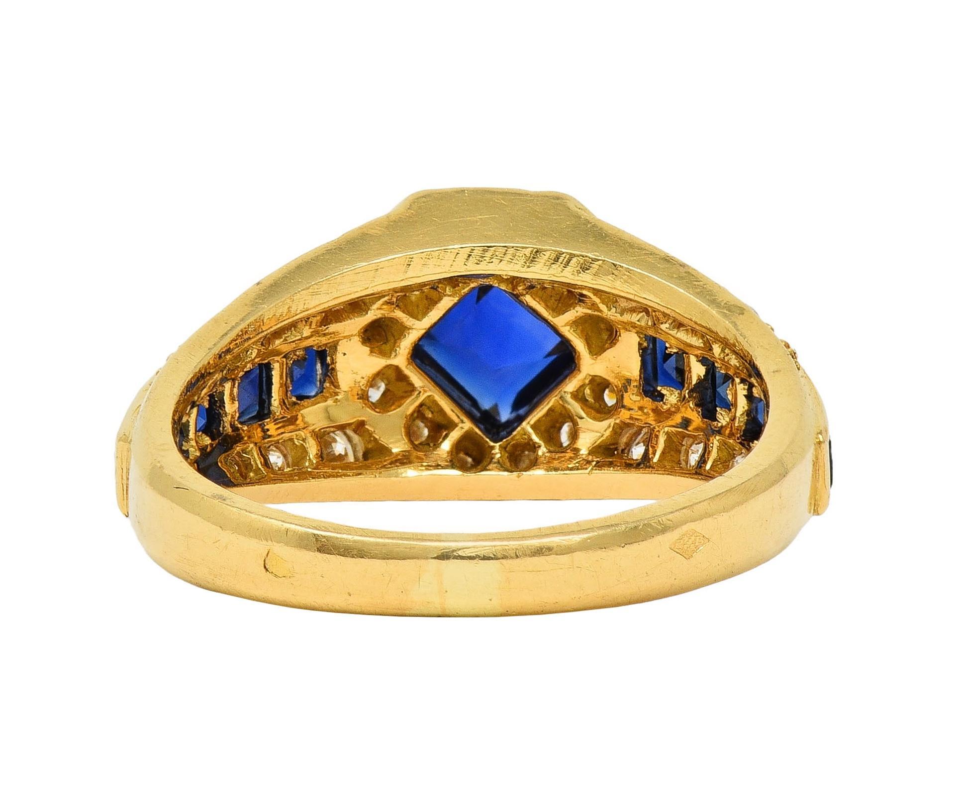 1957 French 2.52 CTW Sapphire Diamond 18 Karat Yellow Gold Vintage Halo Ring 1