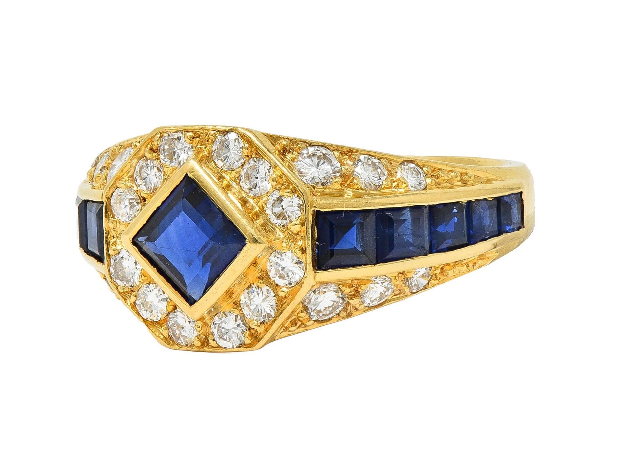 1957 French 2.52 CTW Sapphire Diamond 18 Karat Yellow Gold Vintage Halo Ring 3