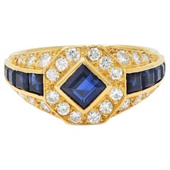1957 French 2.52 CTW Sapphire Diamond 18 Karat Yellow Gold Vintage Halo Ring