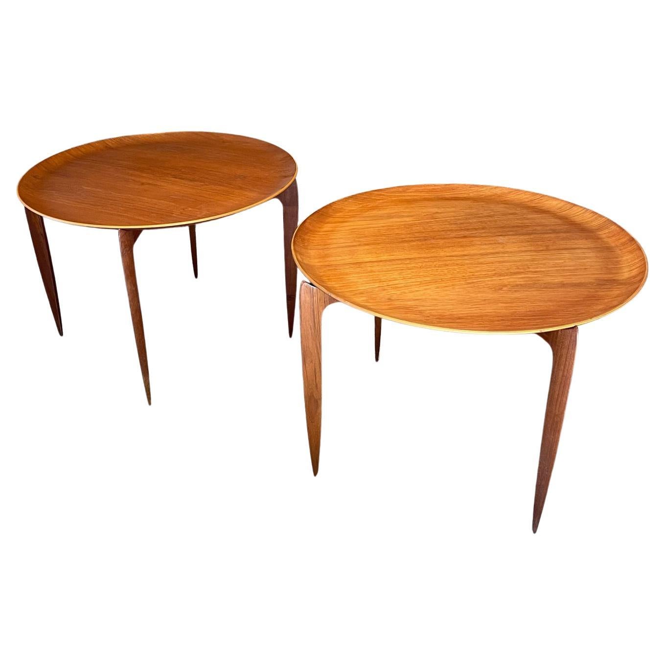 1957 Fritz Hansen Teak Folding Tray Side Table -Set of Two Denmark model 4508