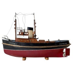 Maqueta de barco «Petra», un remolcador de Hamburgo fabricado a mano en 1957, Alemania