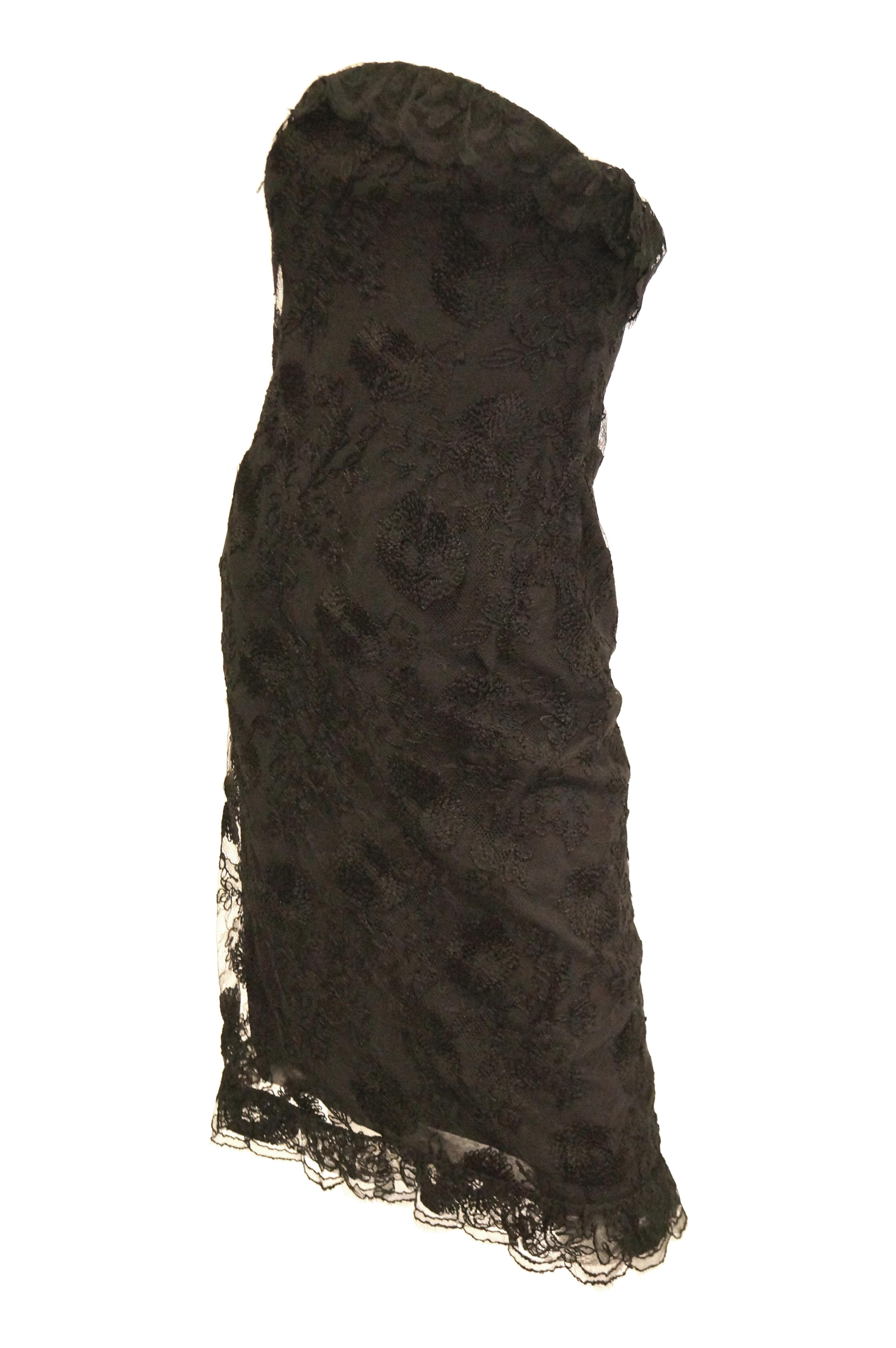 1957 Haute Couture Balenciaga Strapless Black Riechers Marescot Lace Dress In Excellent Condition For Sale In Houston, TX