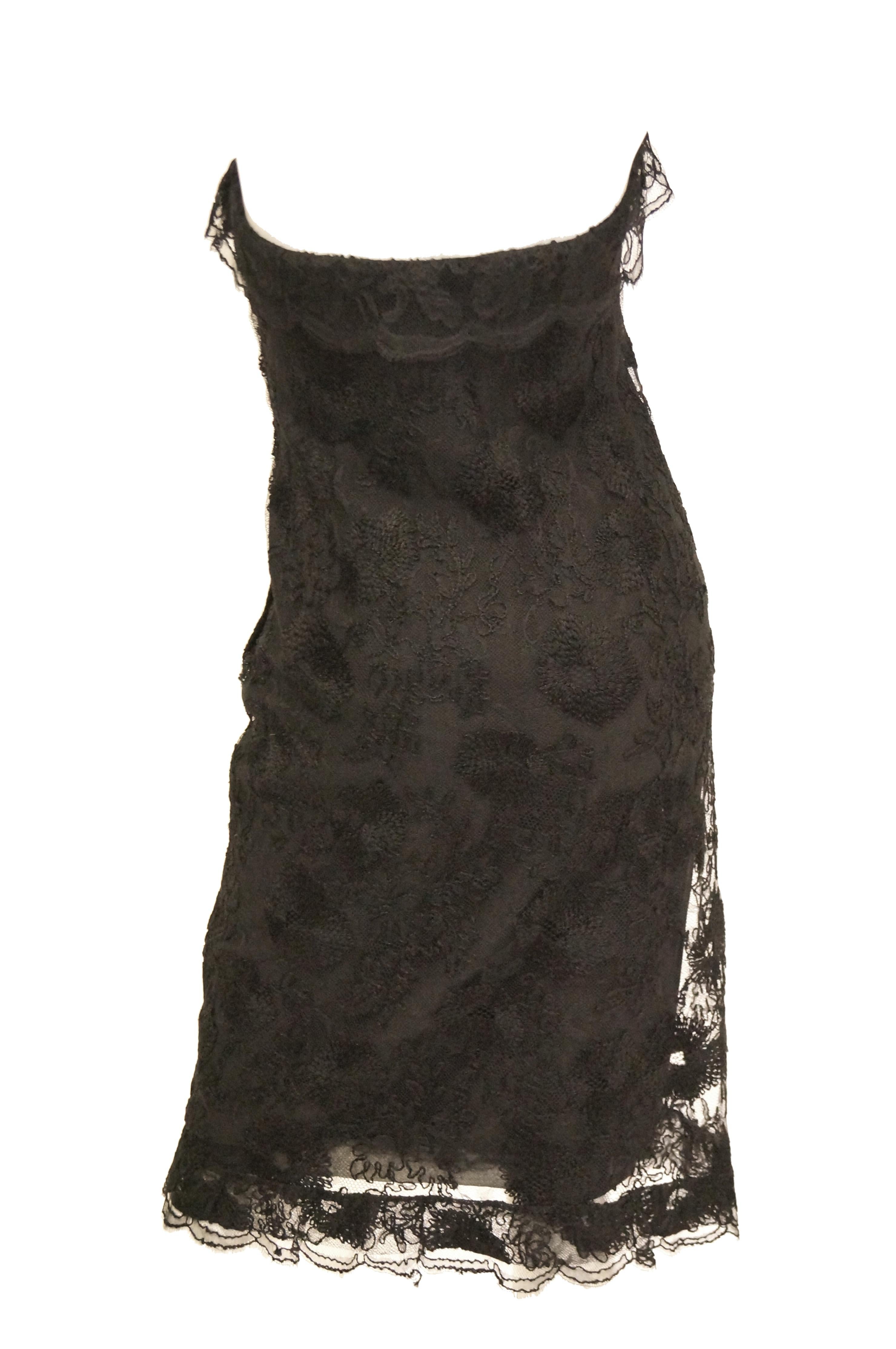 Women's 1957 Haute Couture Balenciaga Strapless Black Riechers Marescot Lace Dress For Sale