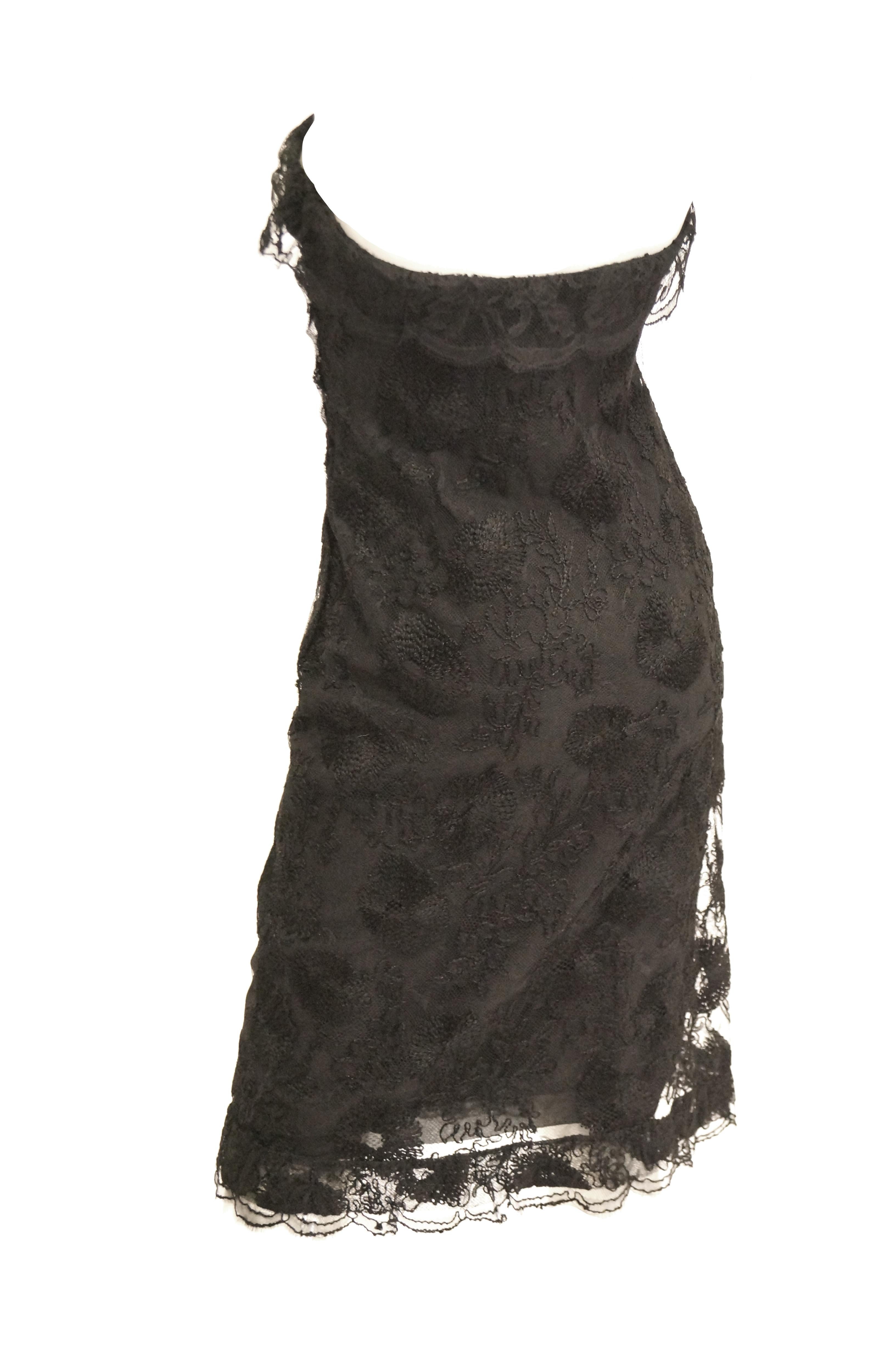1957 Haute Couture Balenciaga Strapless Black Riechers Marescot Lace Dress For Sale 1
