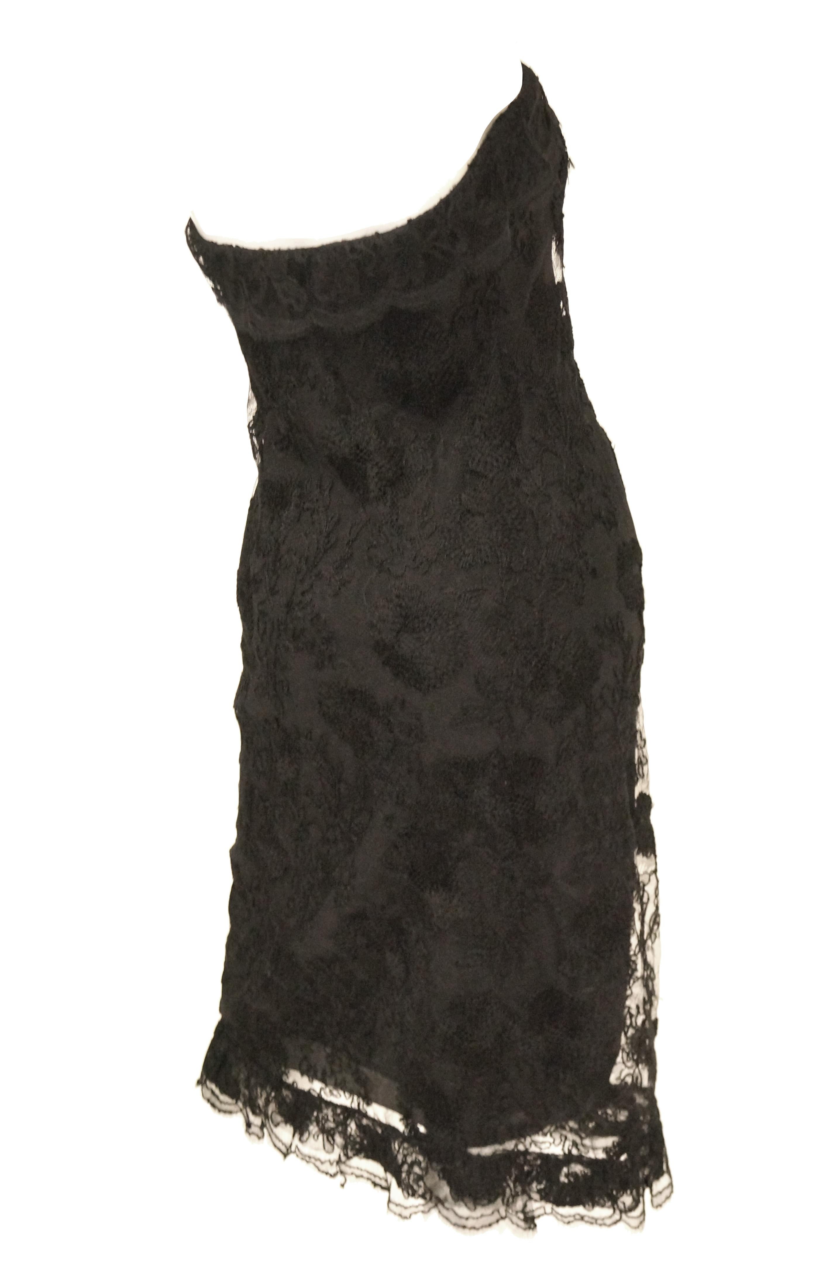 1957 Haute Couture Balenciaga Strapless Black Riechers Marescot Lace Dress For Sale 2