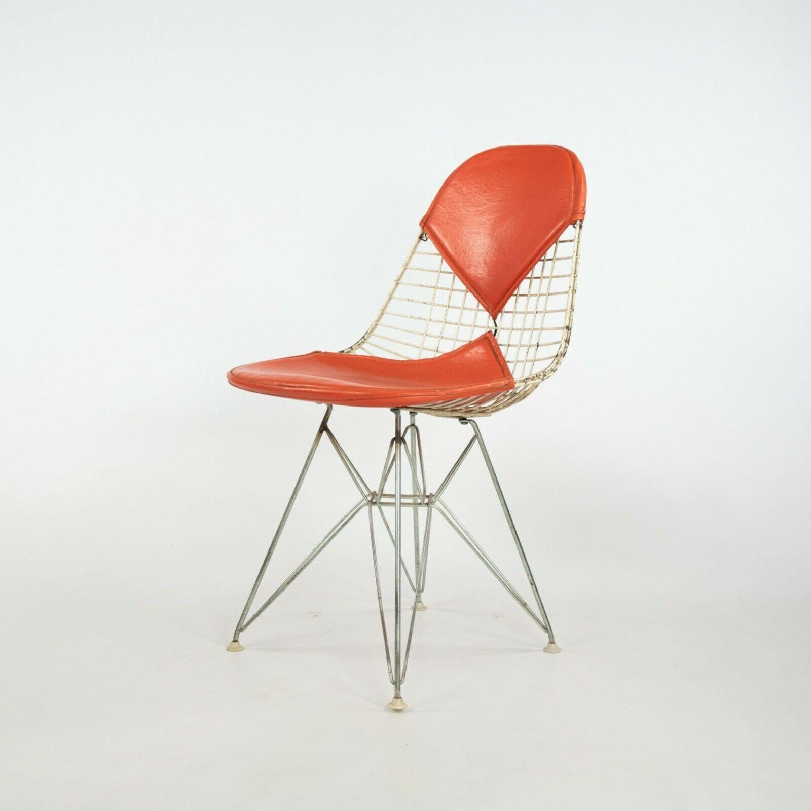 Modern 1957 Herman Miller Eames DKR-2 Dining / Side Chairs Set of Five with Orange Pads For Sale