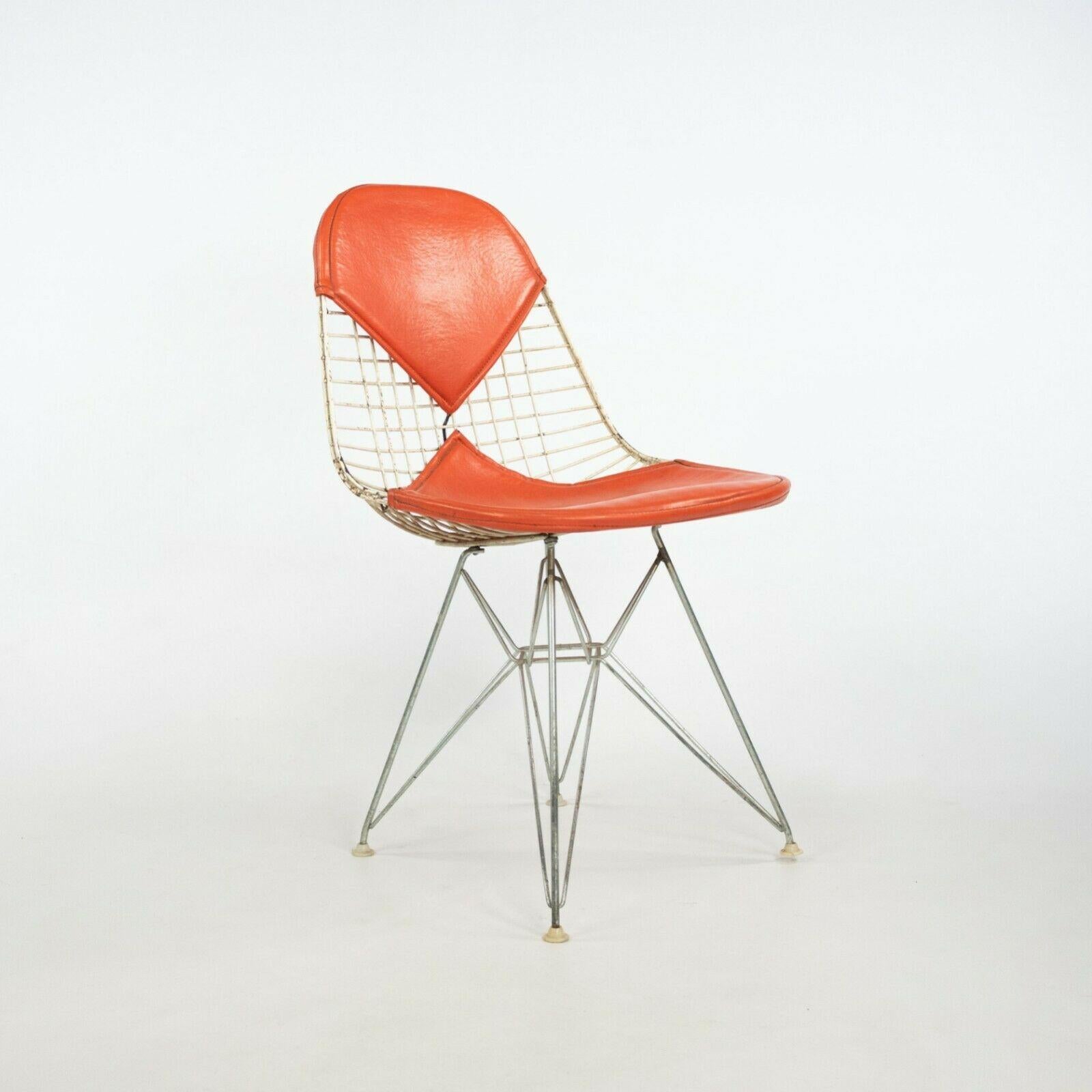 1957 Herman Miller Eames DKR-2 Dining / Side Chairs Set of Five with Orange Pads For Sale 2