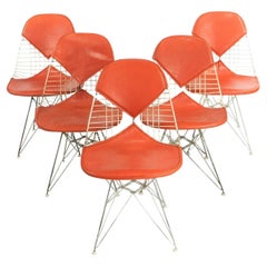 1957 Herman Miller Eames DKR-2 Dining / Side Chairs Set of Five with Orange Pads