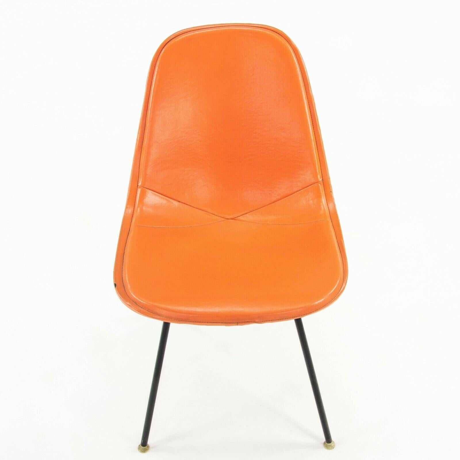 1957 Herman Miller Eames DKX Wire Dining Chair with Full Naugahyde Orange Pad For Sale 3