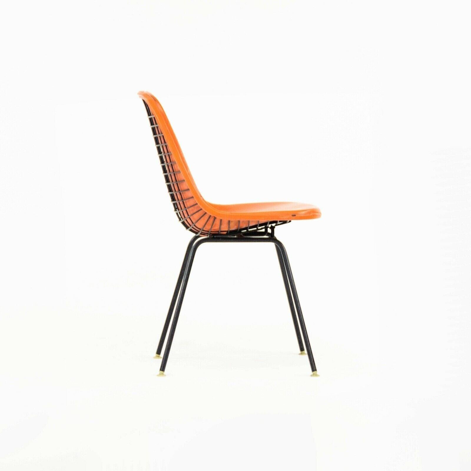 Modern 1957 Herman Miller Eames DKX Wire Dining Chair with Full Naugahyde Orange Pad For Sale