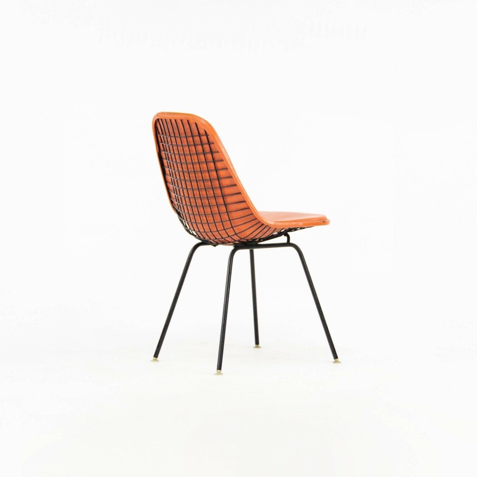 American 1957 Herman Miller Eames DKX Wire Dining Chair with Full Naugahyde Orange Pad For Sale