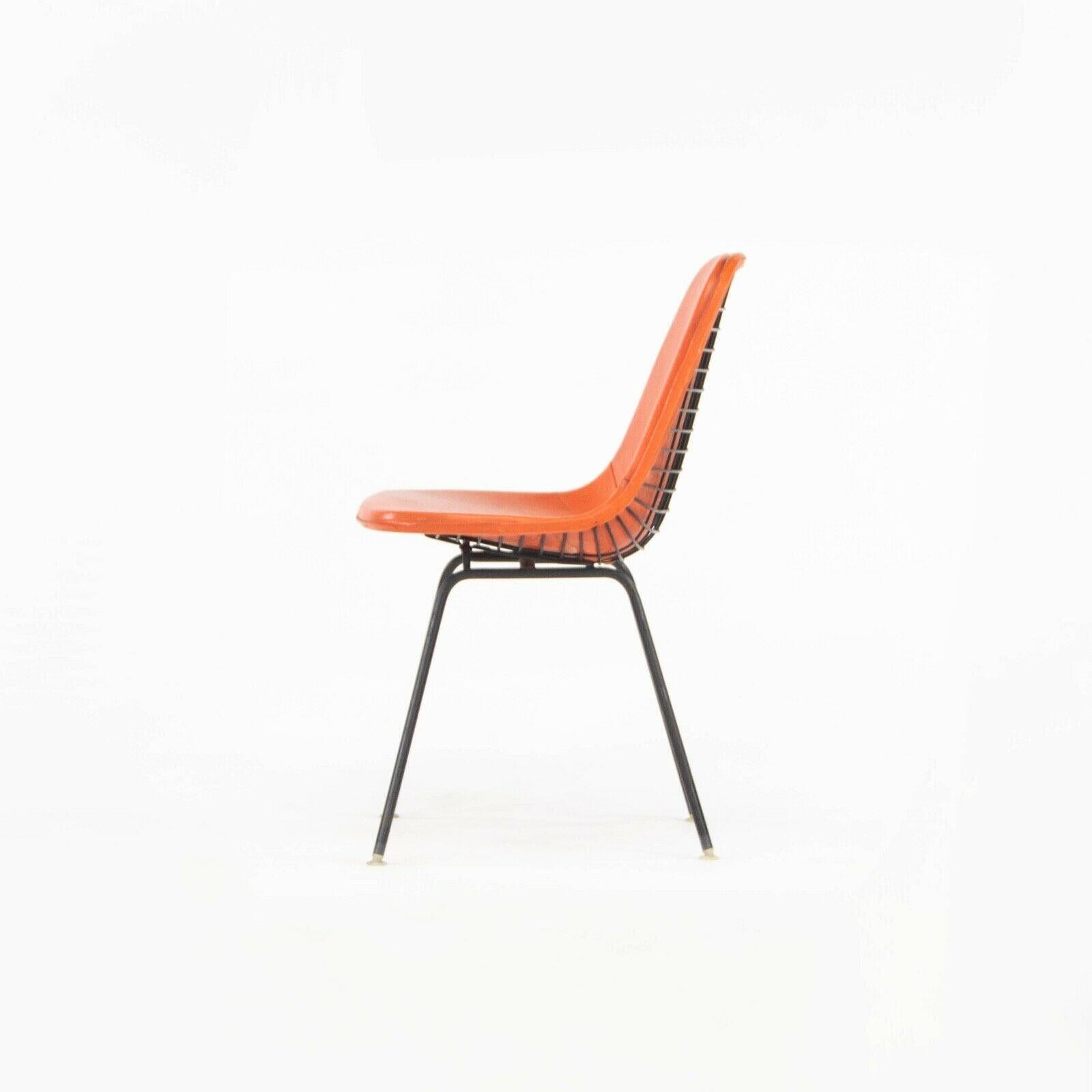 Aluminum 1957 Herman Miller Eames DKX Wire Dining Chair with Full Naugahyde Orange Pad For Sale