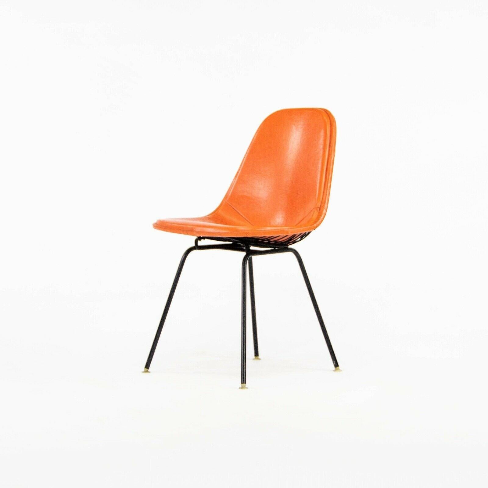 1957 Herman Miller Eames DKX Wire Dining Chair with Full Naugahyde Orange Pad For Sale 1