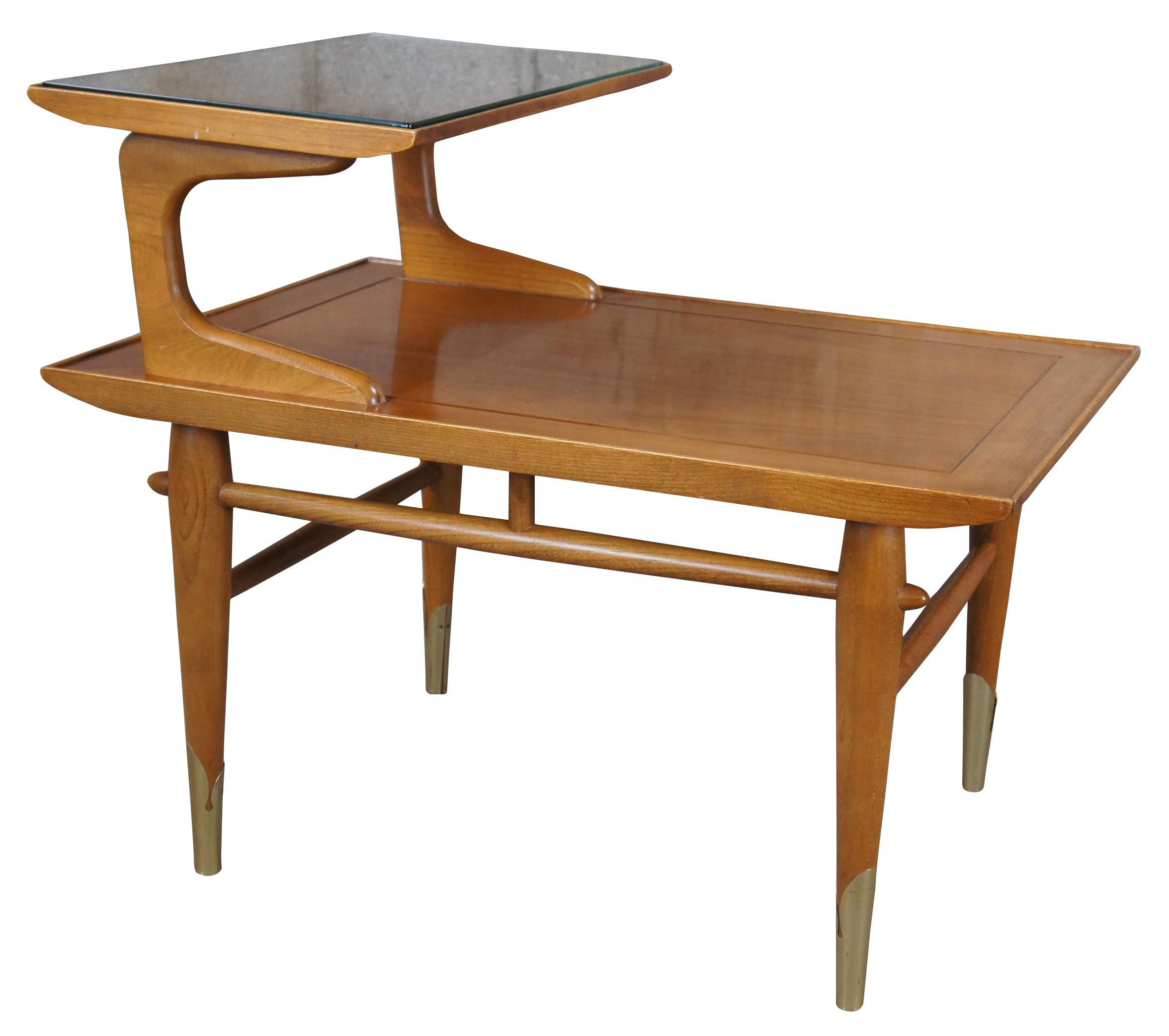 Mid-Century Modern 1957 Lane Altavista Copenhagen Mid Century Modern Tiered Walnut End Table Pair 