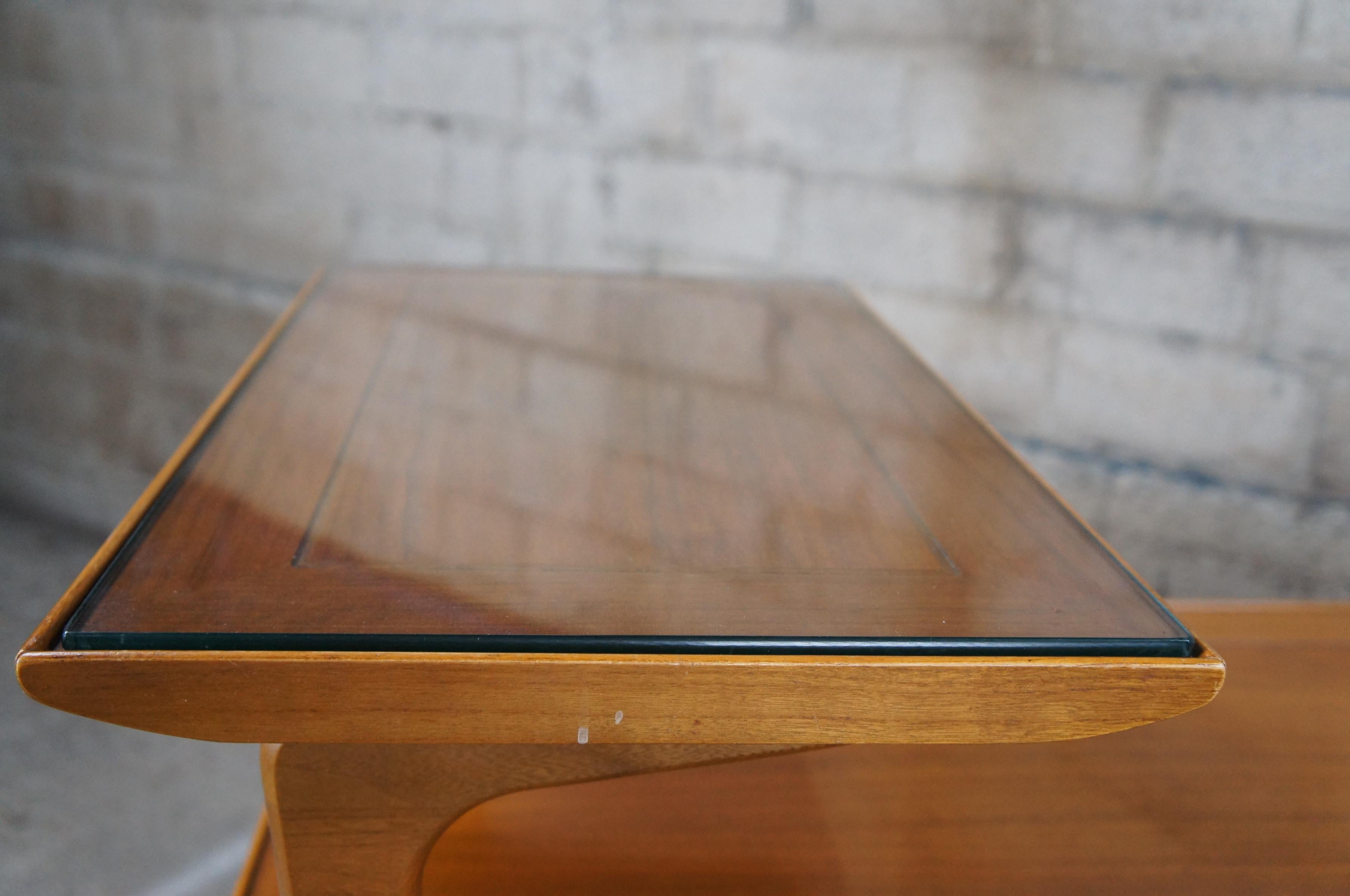 1957 Lane Altavista Copenhagen Mid Century Modern Tiered Walnut End Table Pair 1