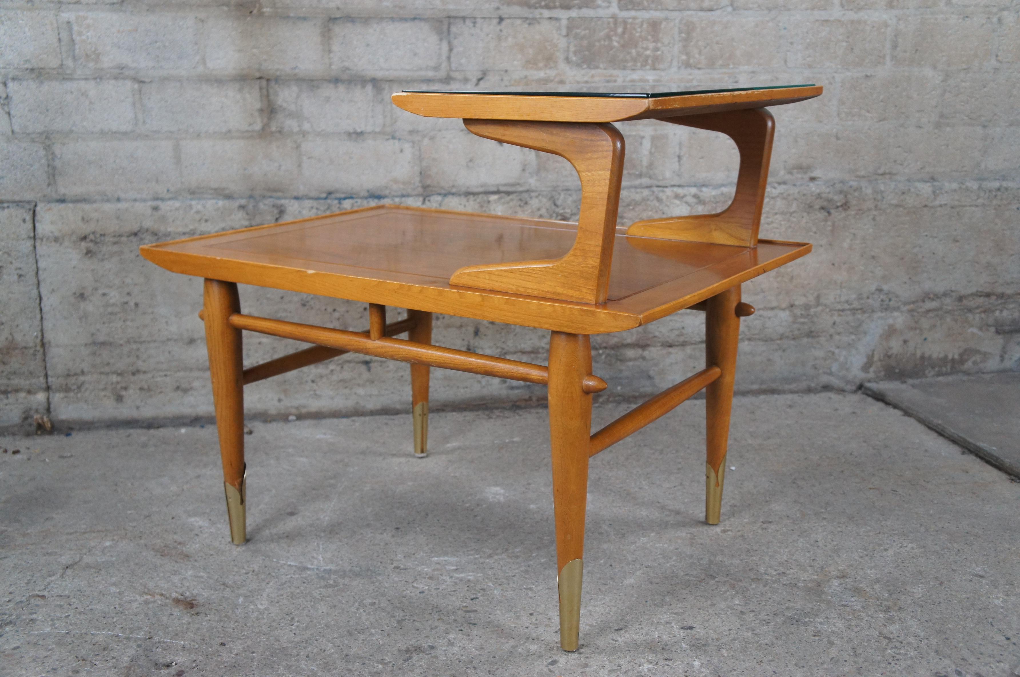 1957 Lane Altavista Copenhagen Mid Century Modern Tiered Walnut End Table Pair  2