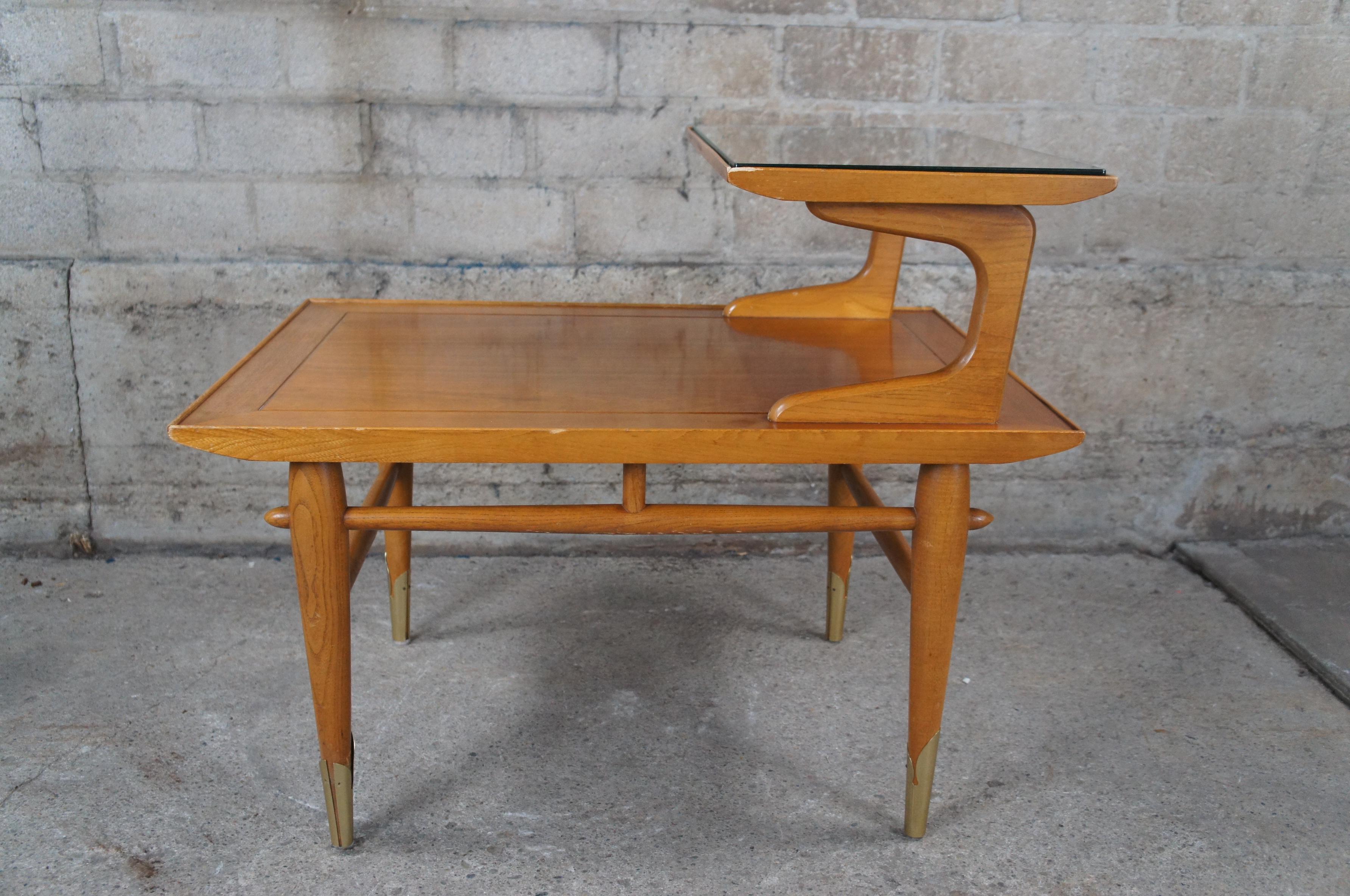 1957 Lane Altavista Copenhagen Mid Century Modern Tiered Walnut End Table Pair 3