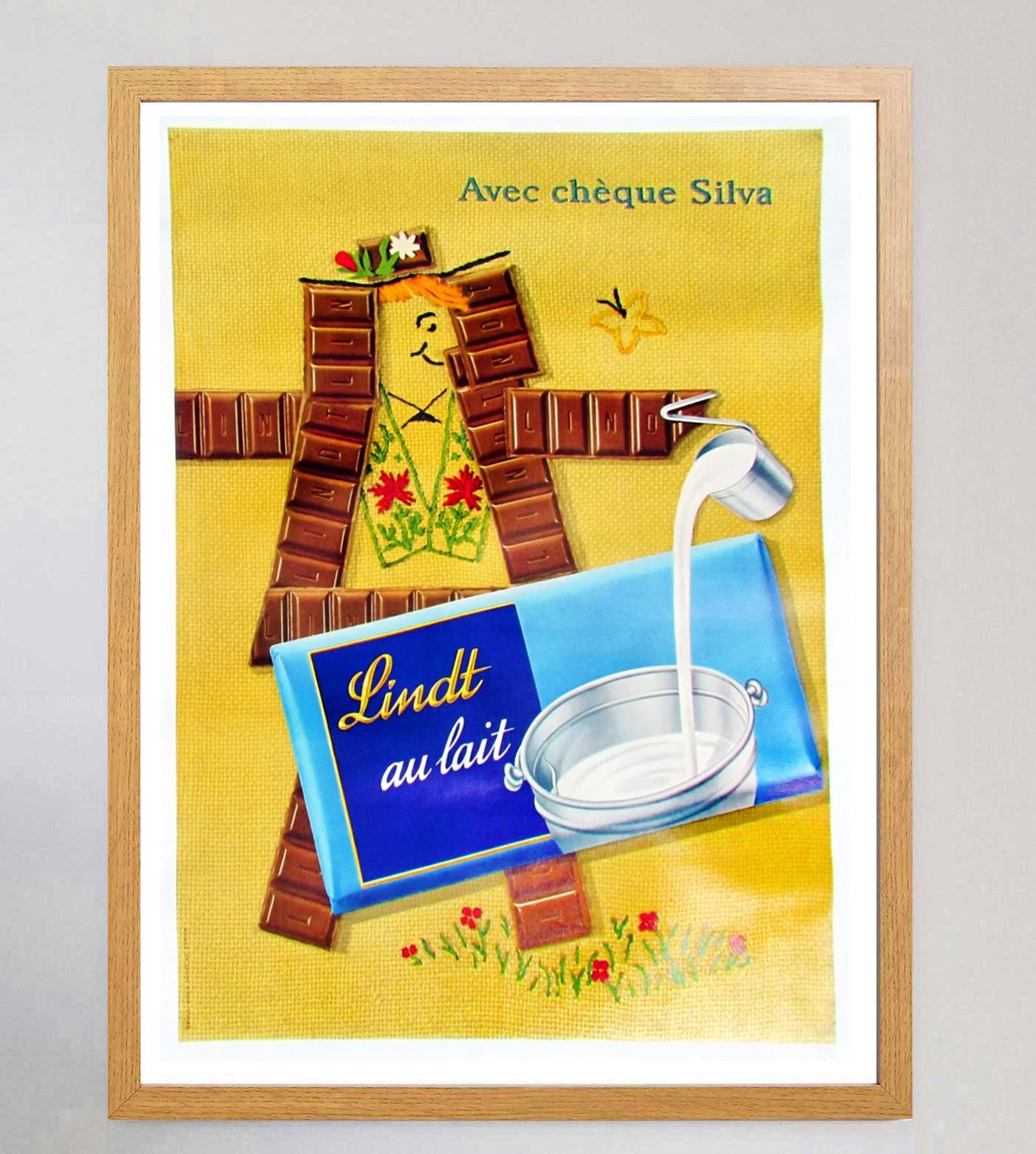 Suisse Affiche vintage d'origine Lindt Milk Chocolate, 1957 en vente