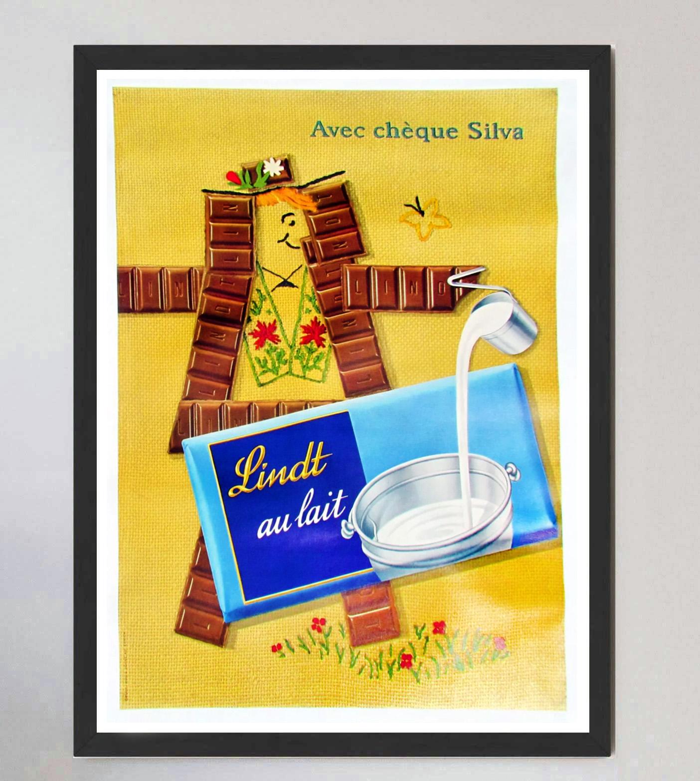 Milieu du XXe siècle Affiche vintage d'origine Lindt Milk Chocolate, 1957 en vente