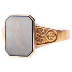 1957 Anillo de sello para hombre Ónix macizo Oro 18K US8.5 / 2.38gr