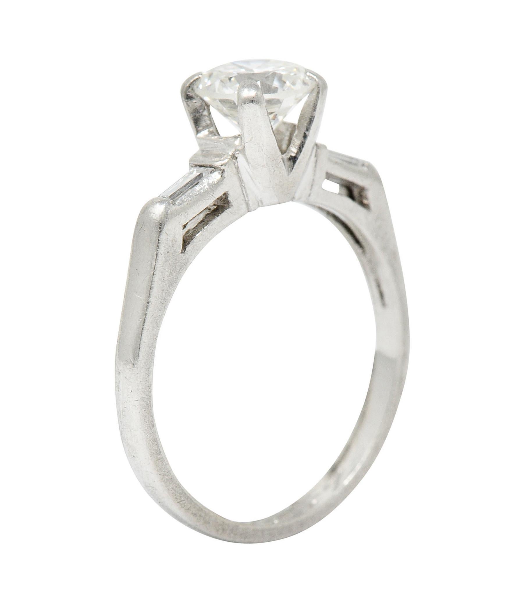 1957 Mid-Century 1.10 Carats Diamond Platinum Three Stone Engagement Ring For Sale 3