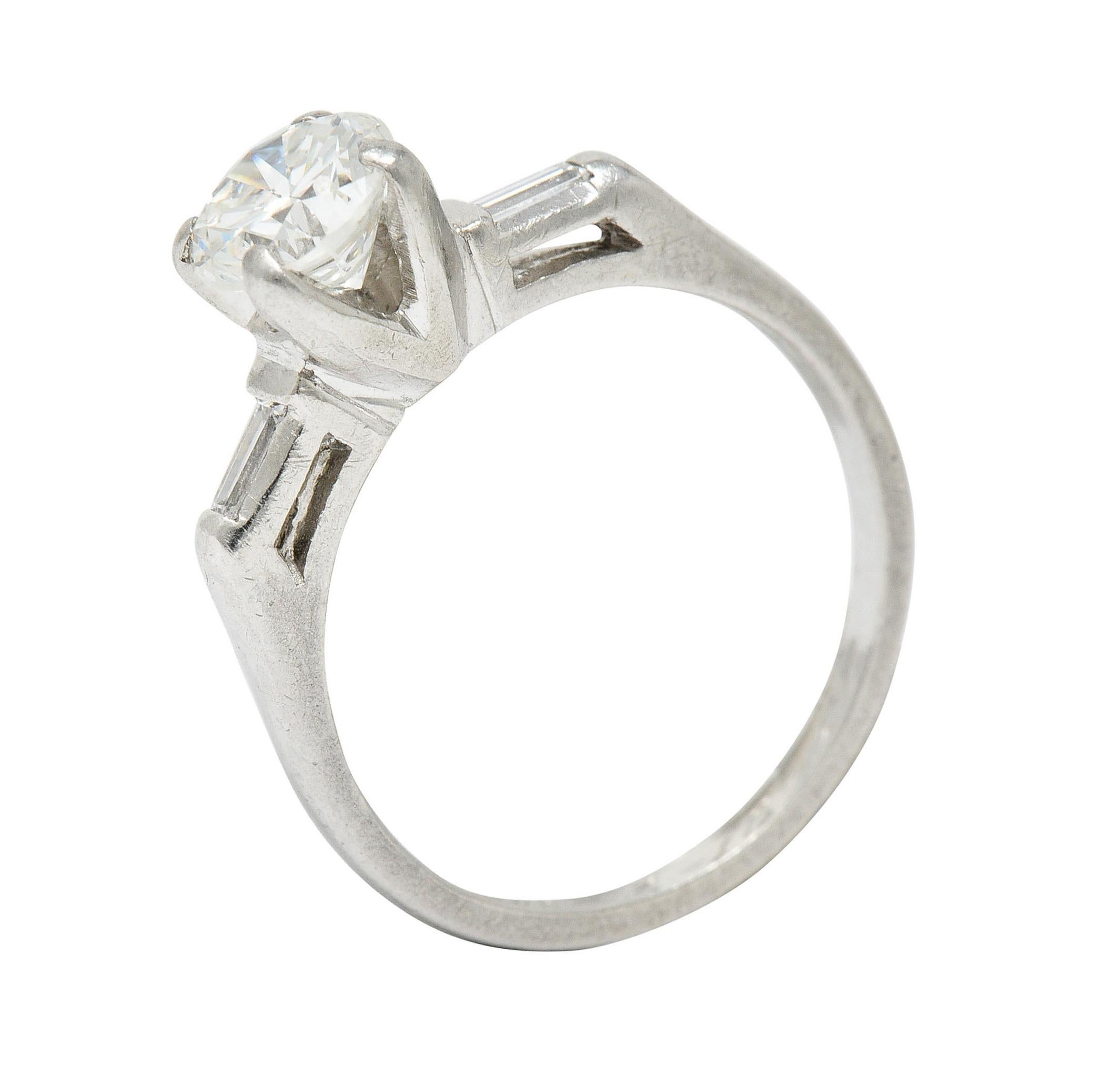 1957 Mid-Century 1.10 Carats Diamond Platinum Three Stone Engagement Ring For Sale 4