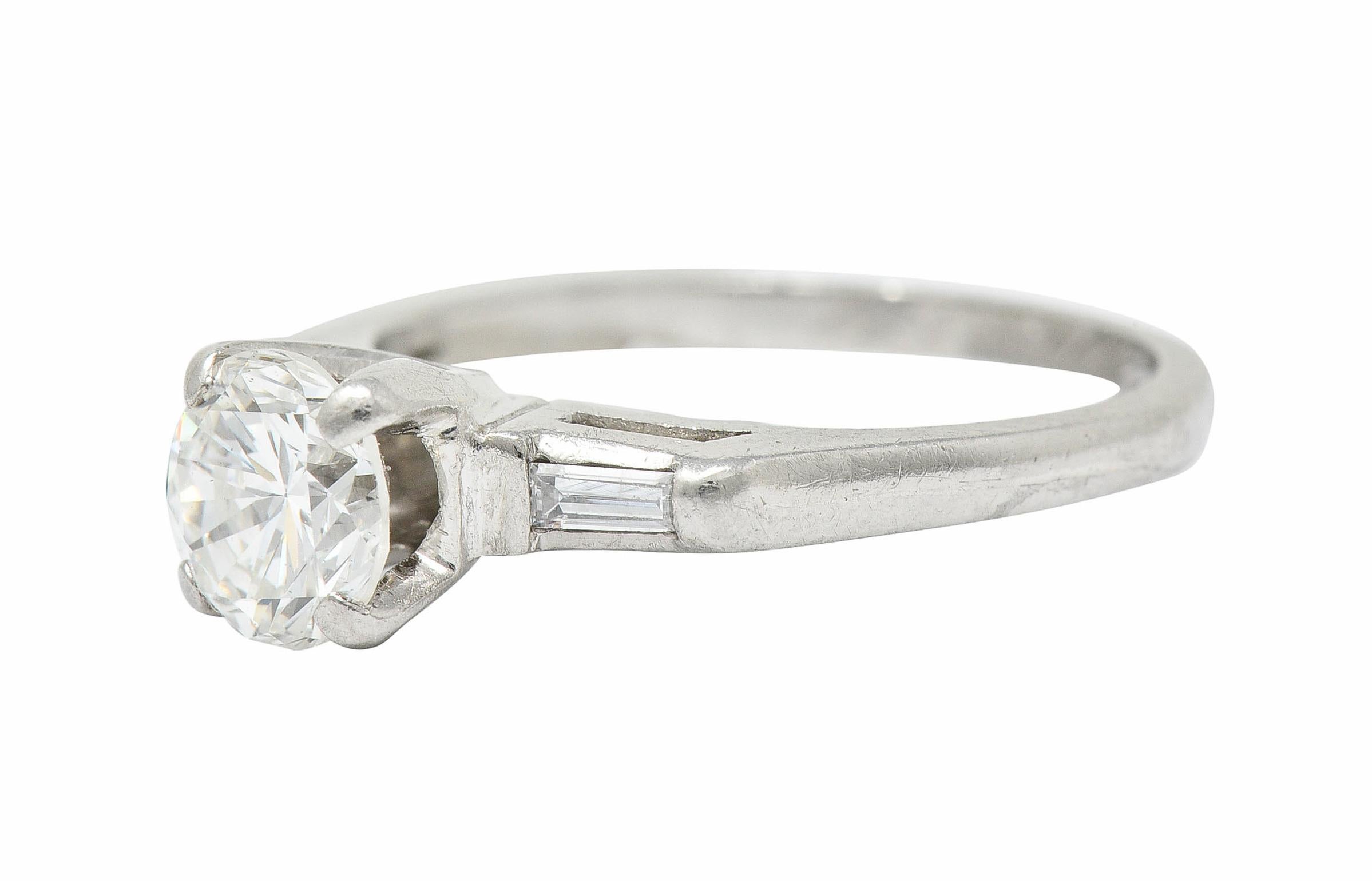 1957 Mid-Century 1.10 Carats Diamond Platinum Three Stone Engagement Ring In Excellent Condition For Sale In Philadelphia, PA
