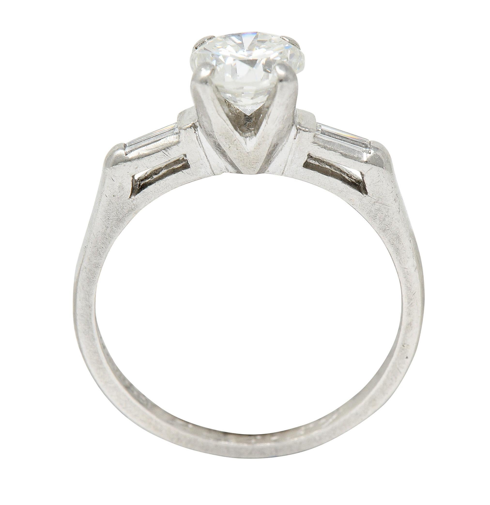 1957 Mid-Century 1.10 Carats Diamond Platinum Three Stone Engagement Ring For Sale 2
