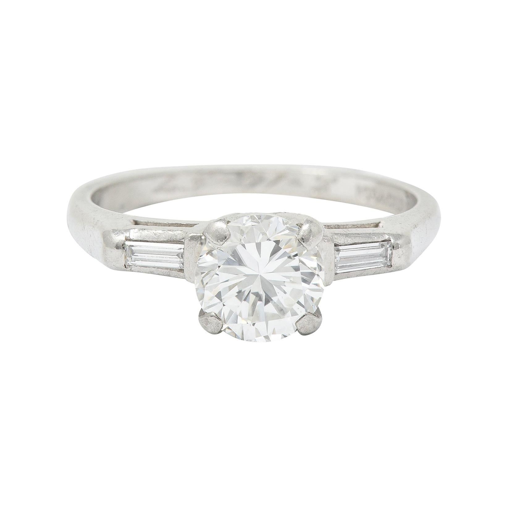 1957 Mid-Century 1.10 Carats Diamond Platinum Three Stone Engagement Ring For Sale