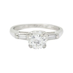 1957 Mid-Century 1.10 Carats Diamond Platinum Three Stone Engagement Ring