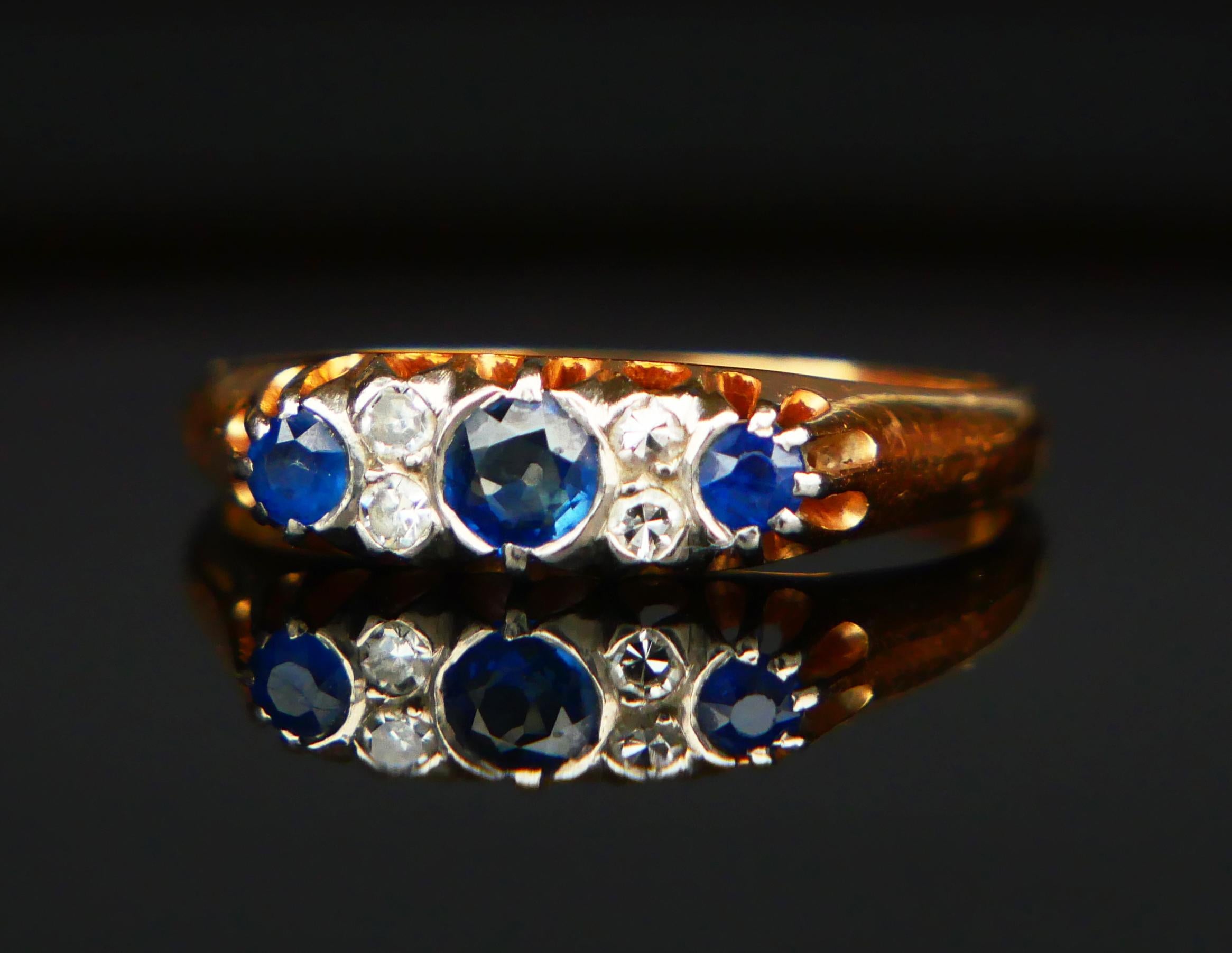 Art Deco 1957 Nordic Ring natural 0.6ctw Sapphire Diamonds 18K Gold Platinum ØUS8/ 3.65gr For Sale