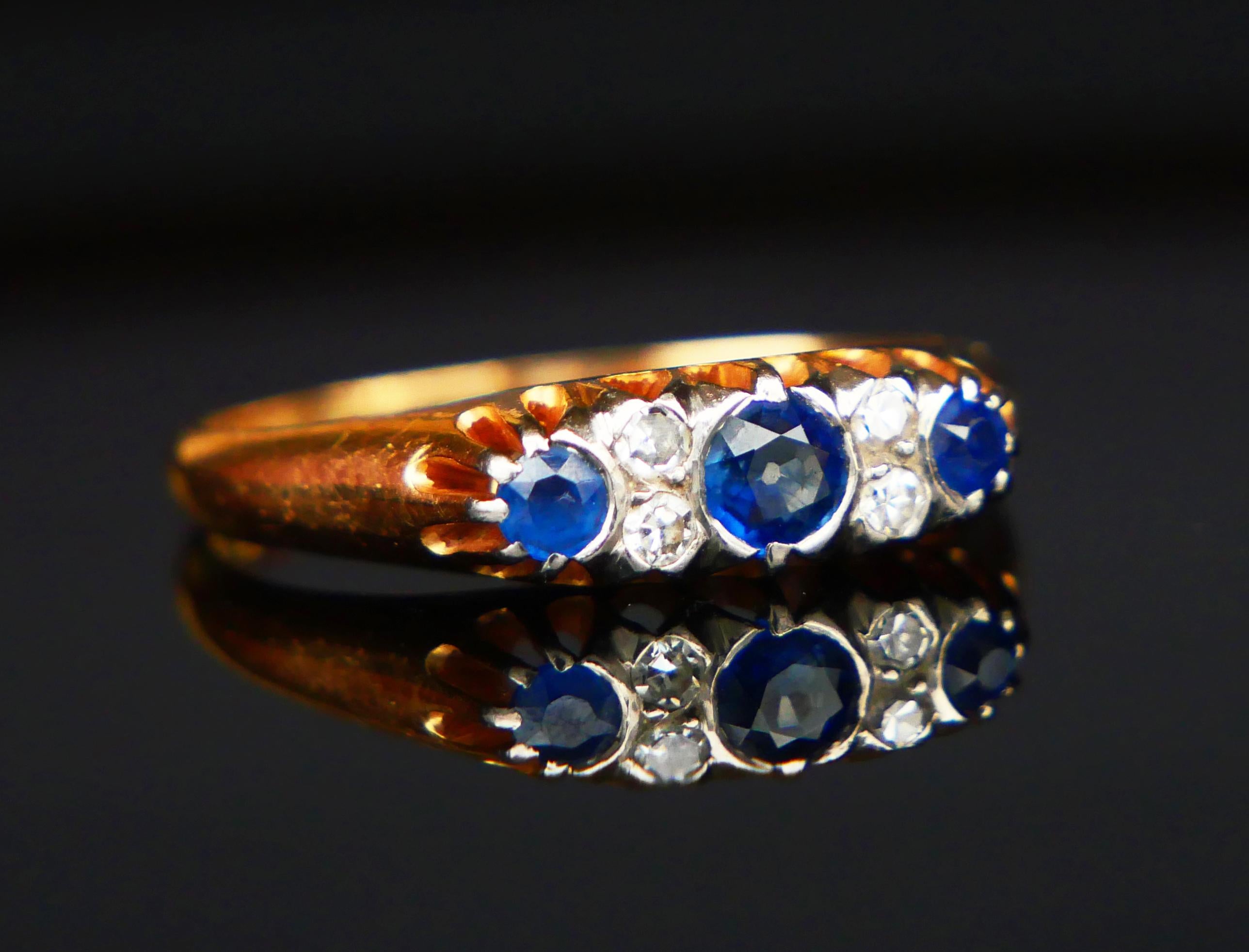 Women's 1957 Nordic Ring natural 0.6ctw Sapphire Diamonds 18K Gold Platinum ØUS8/ 3.65gr For Sale