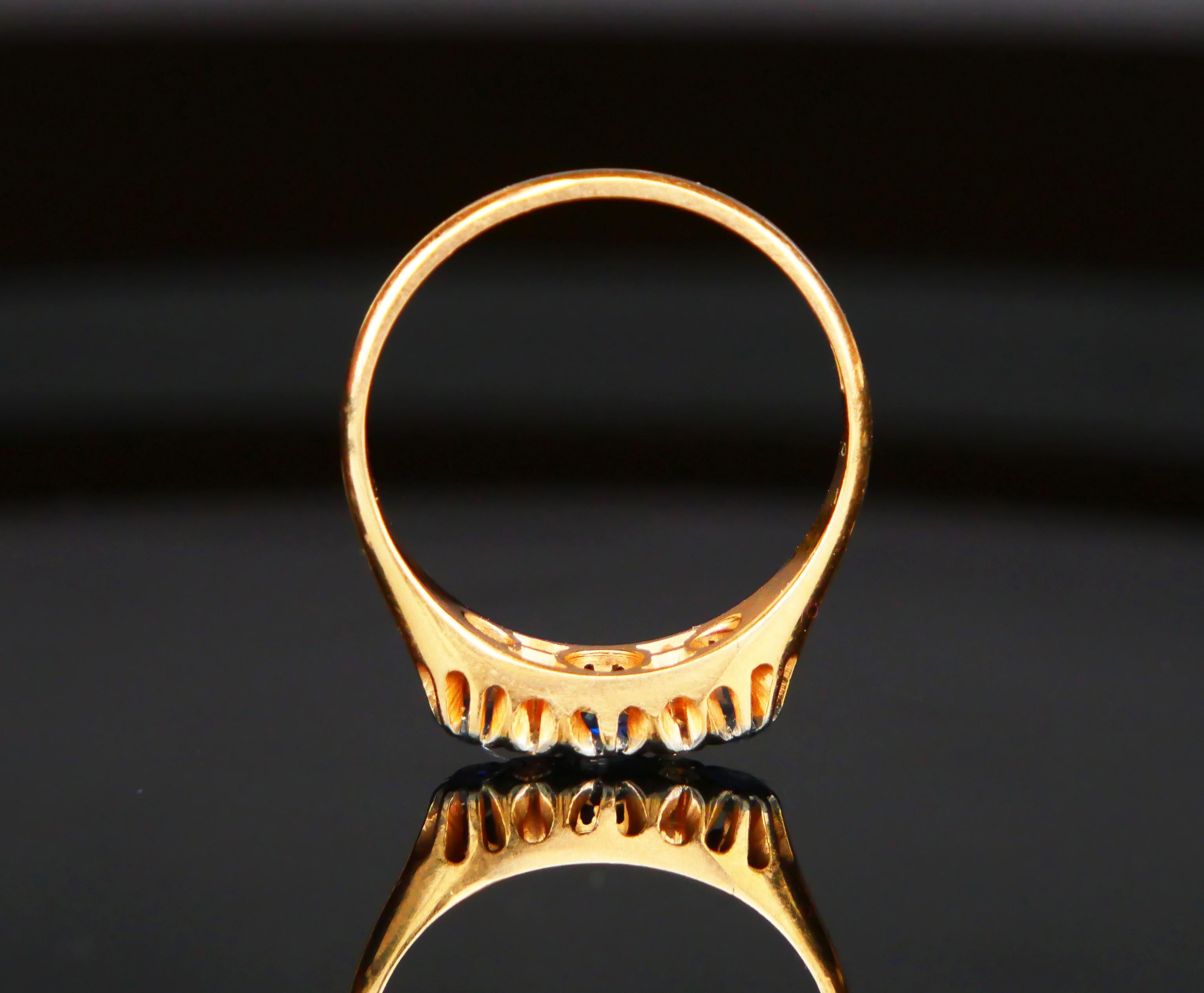 Old European Cut 1957 Nordic Ring natural 0.6ctw Sapphire Diamonds 18K Gold Platinum ØUS8/ 3.65gr For Sale