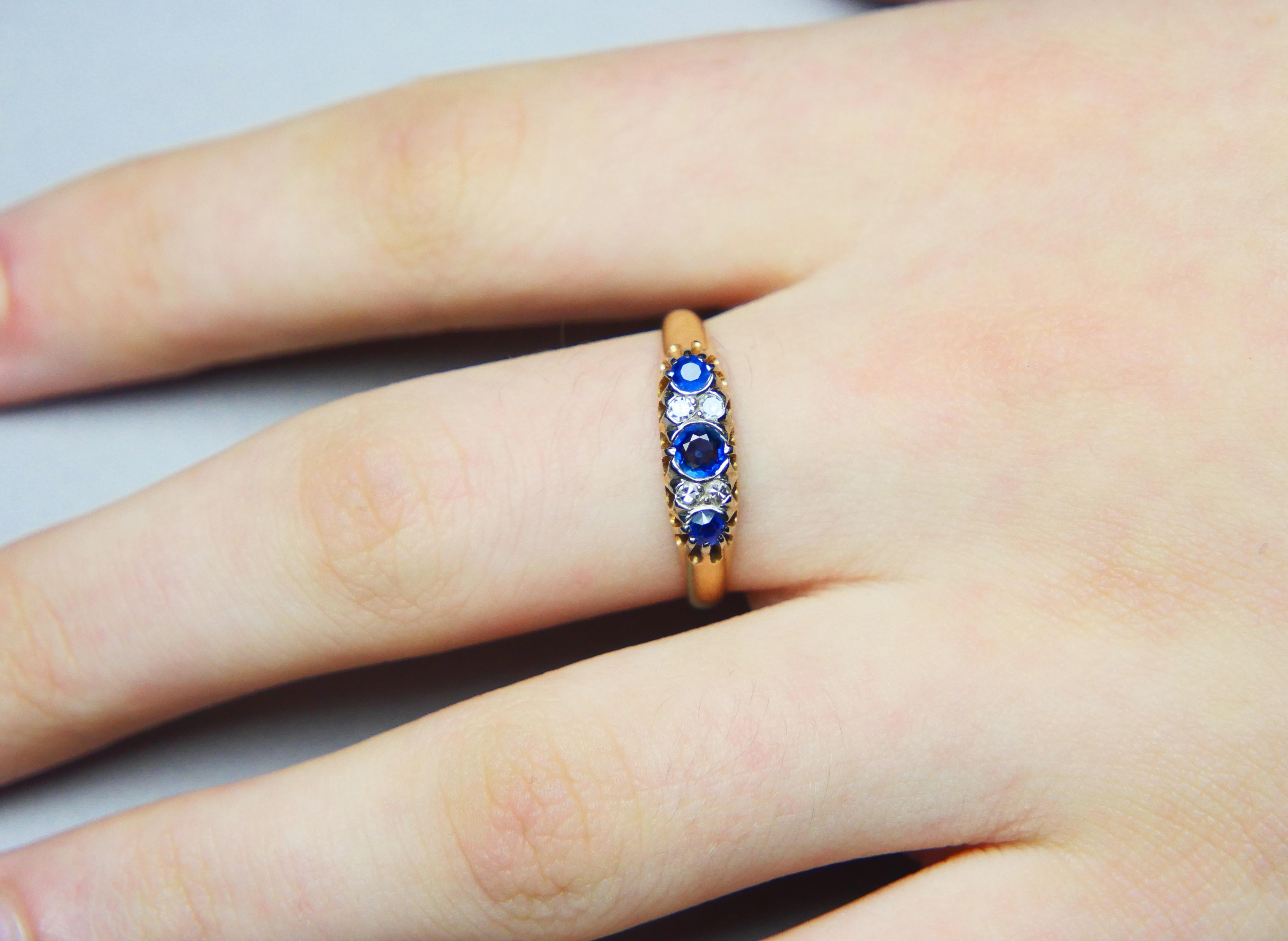 1957 Nordic Ring natural 0.6ctw Sapphire Diamonds 18K Gold Platinum ØUS8/ 3.65gr For Sale 2