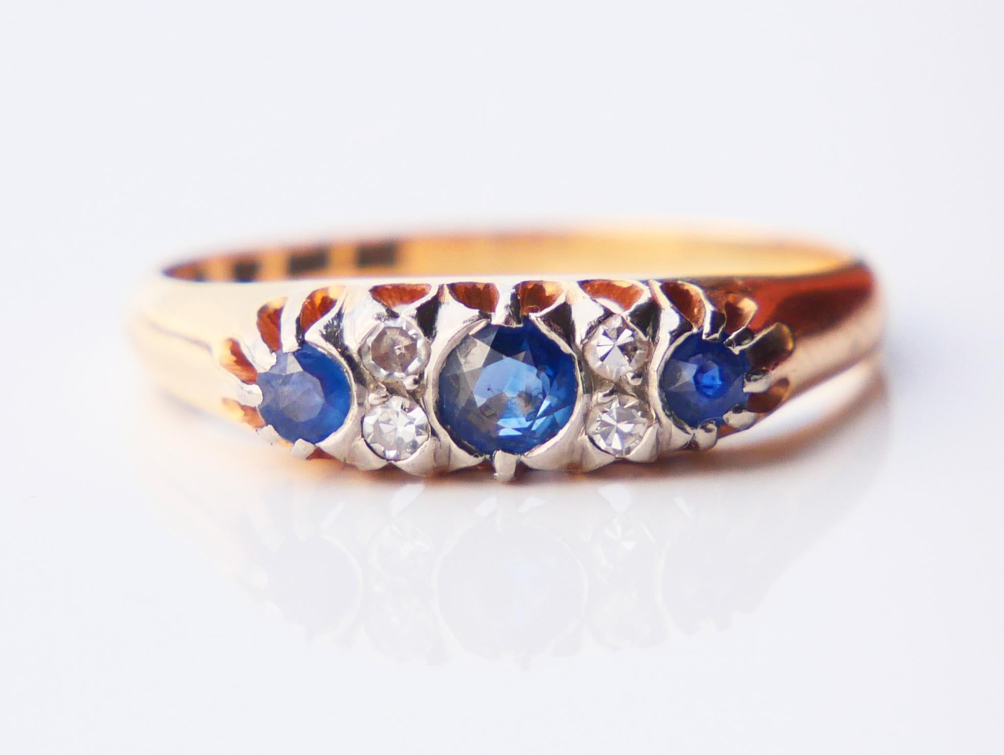 1957 Nordic Ring natural 0.6ctw Sapphire Diamonds 18K Gold Platinum ØUS8/ 3.65gr For Sale 3