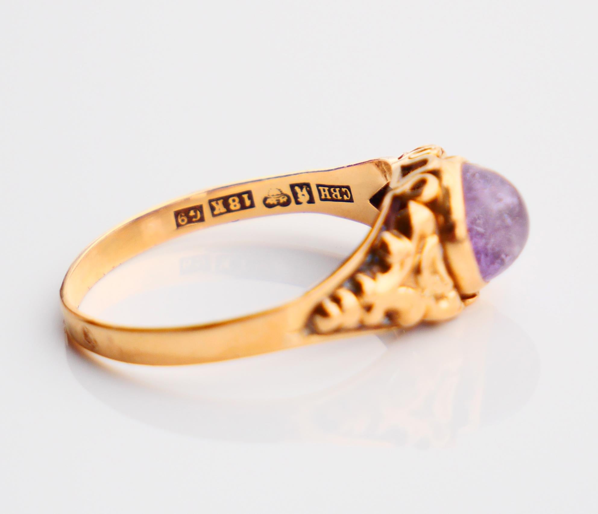 1957 Nordic Ring natural Amethyst 18K Gold Ø 6US / 1.5g 7