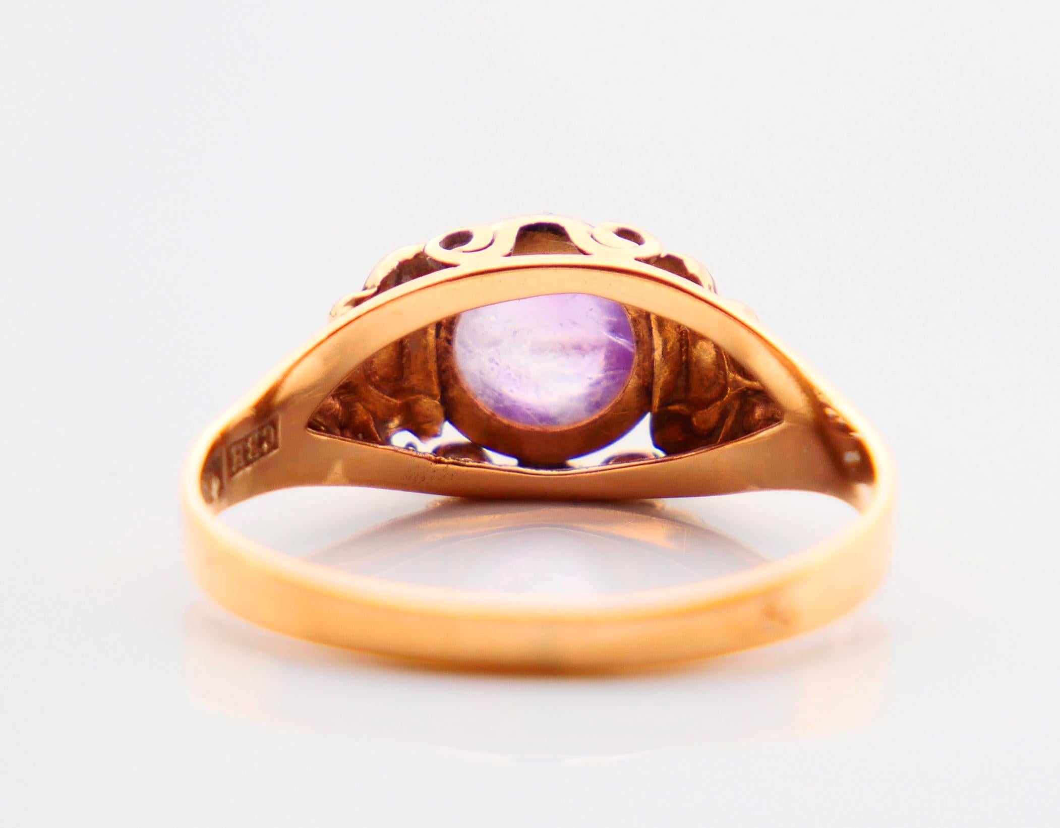 Cabochon 1957 Nordic Ring natural Amethyst 18K Gold Ø 6US / 1.5g