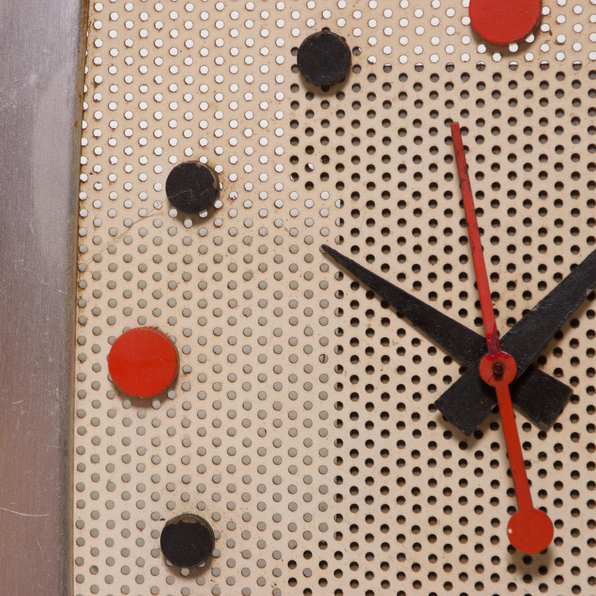 Mid-Century Modern 1957 Classic Wall Clock Nu Tone Chime L35 Perforated Metal Howard Miller Style