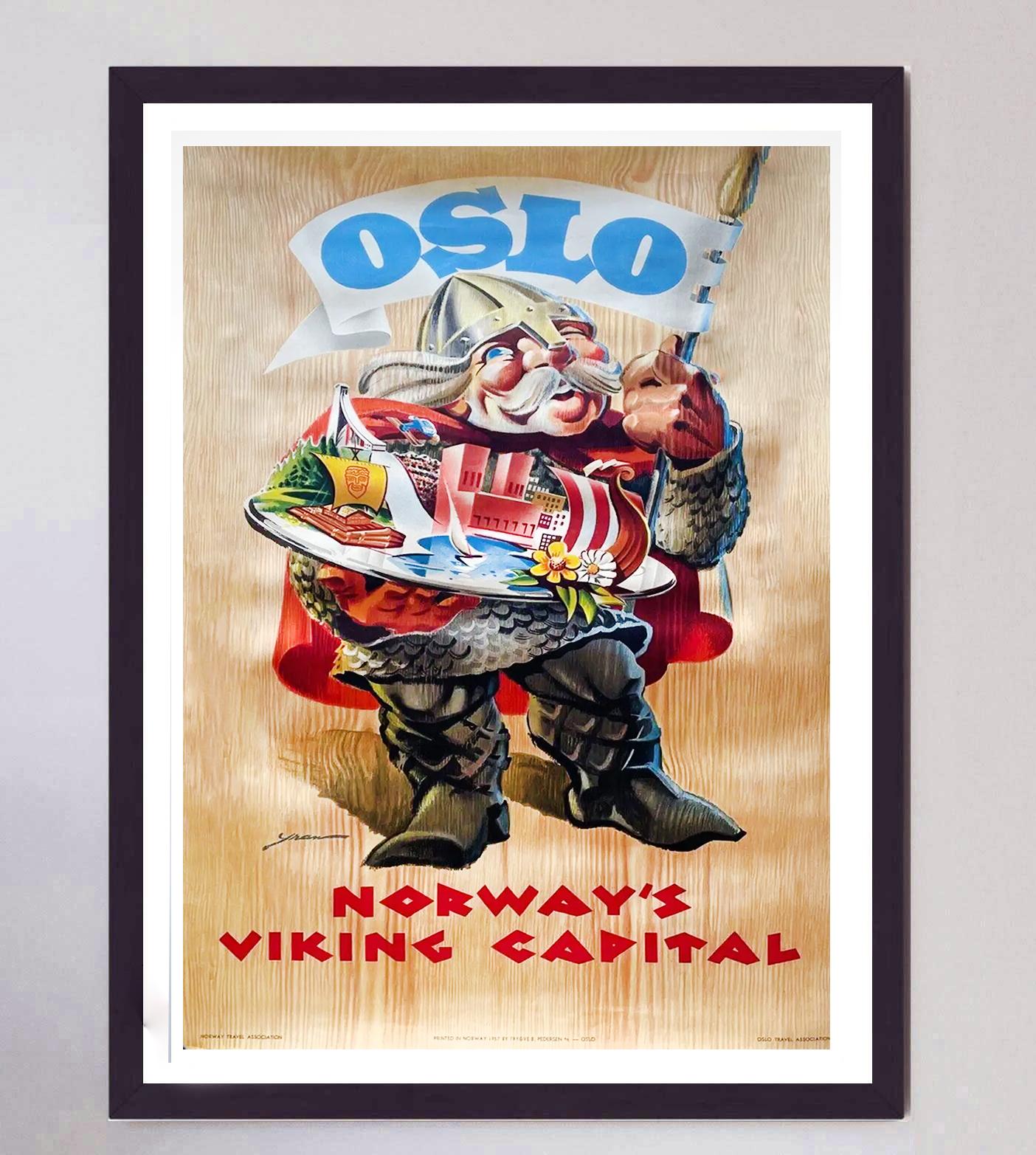 Norwegian 1957 Oslo - Norway's Viking Capital Original Vintage Poster For Sale