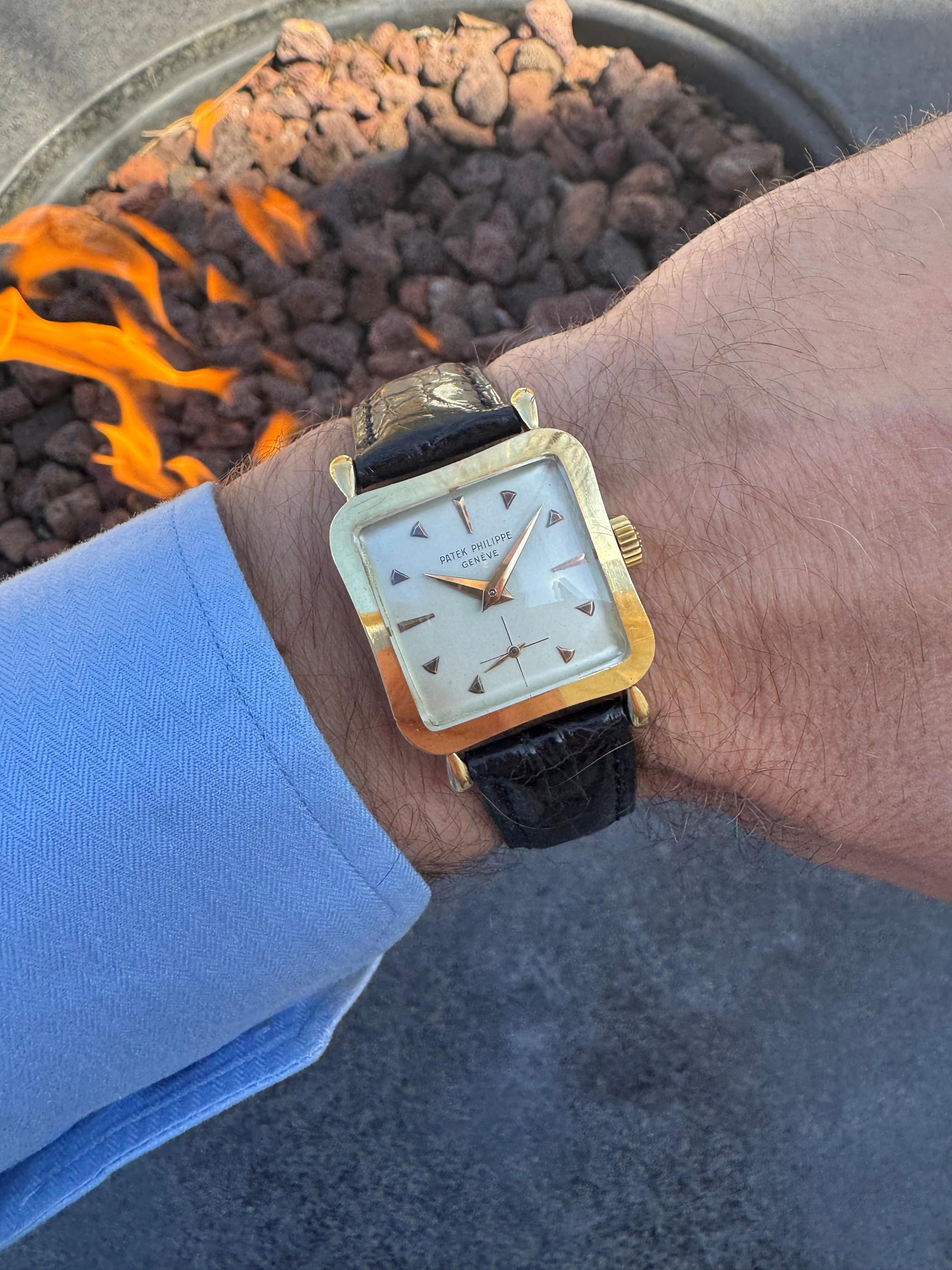 1957 Patek Philippe Vintage Mens Midsize Cushion Hourglass Watch, Ref. 2413 For Sale 9