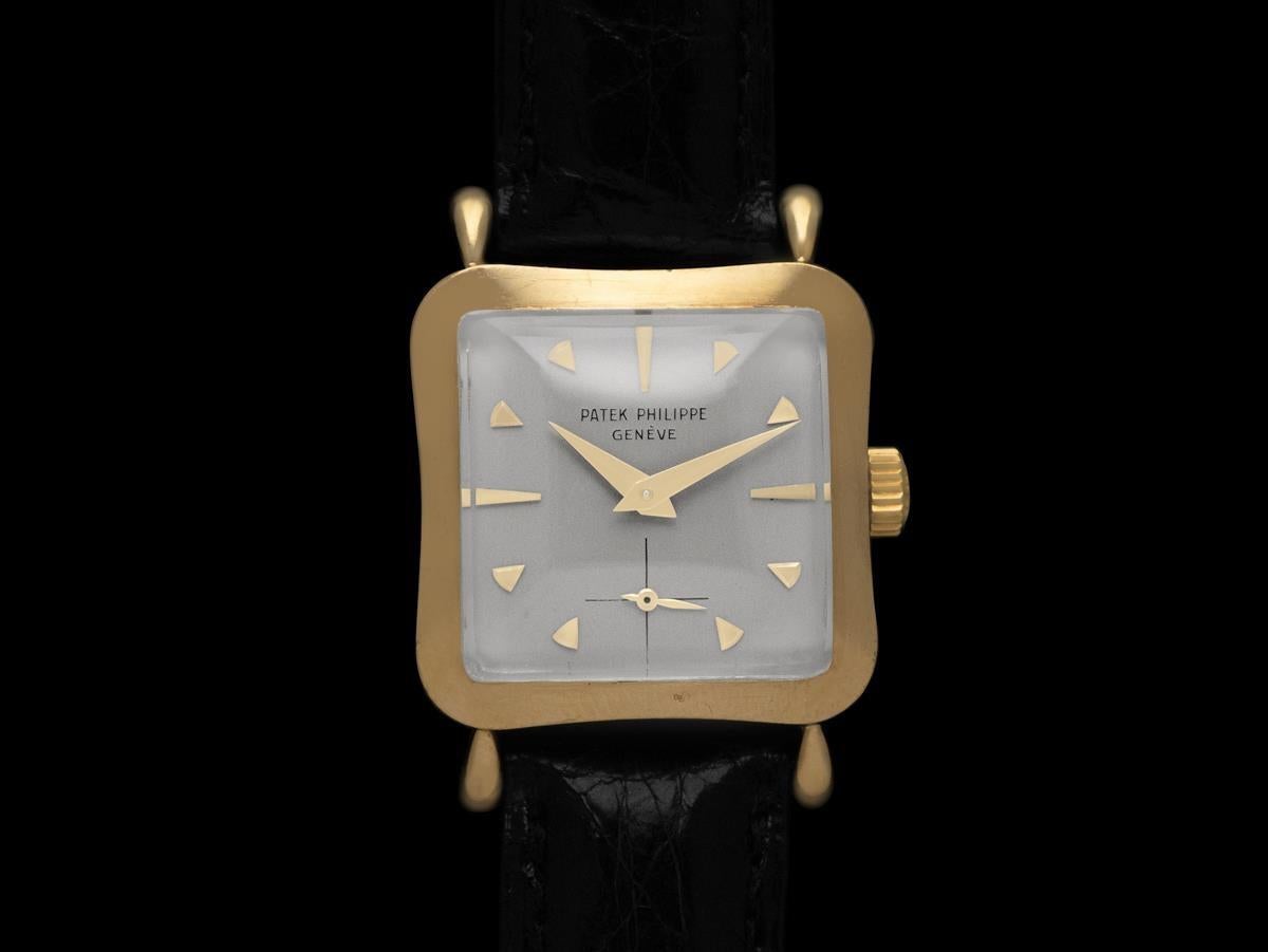 1957 Patek Philippe Vintage Mens Midsize Cushion Hourglass Watch, Ref. 2413 In Good Condition For Sale In Suwanee, GA