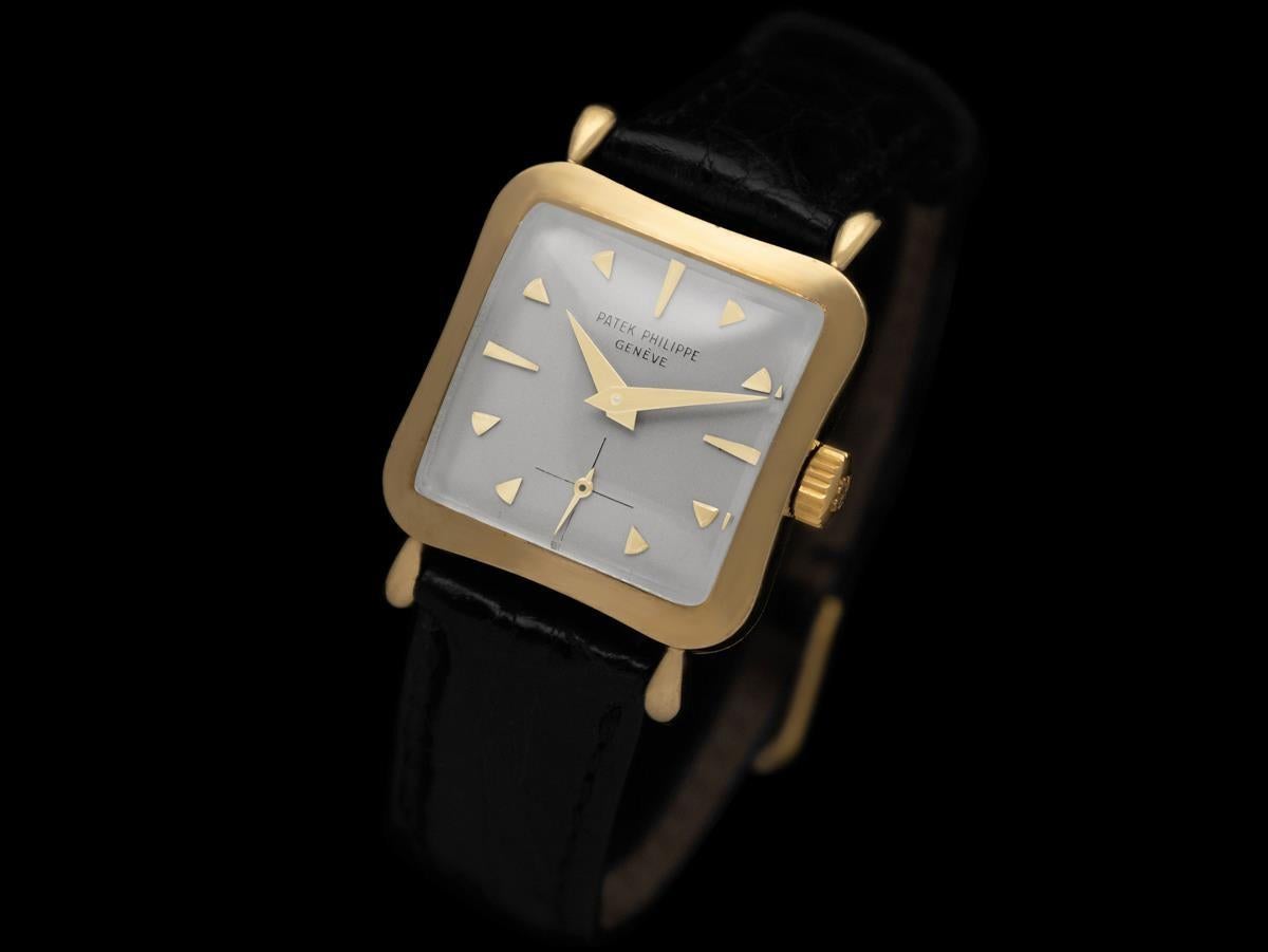 1957 Patek Philippe Vintage Mens Midsize Cushion Hourglass Watch, Ref. 2413 For Sale 1
