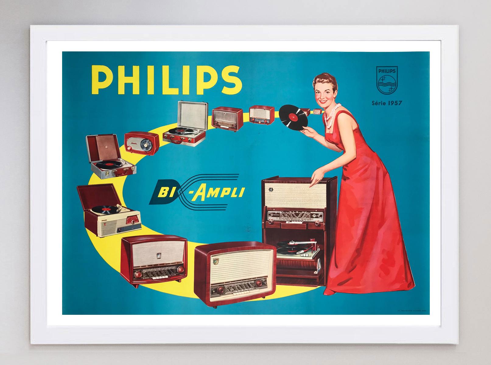 1957 Philips - Radio Bi-Ampli - Affiche d'origine vintage Bon état - En vente à Winchester, GB