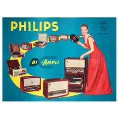 1957 Philips - Bi-Ampli-Radio Original Vintage-Poster