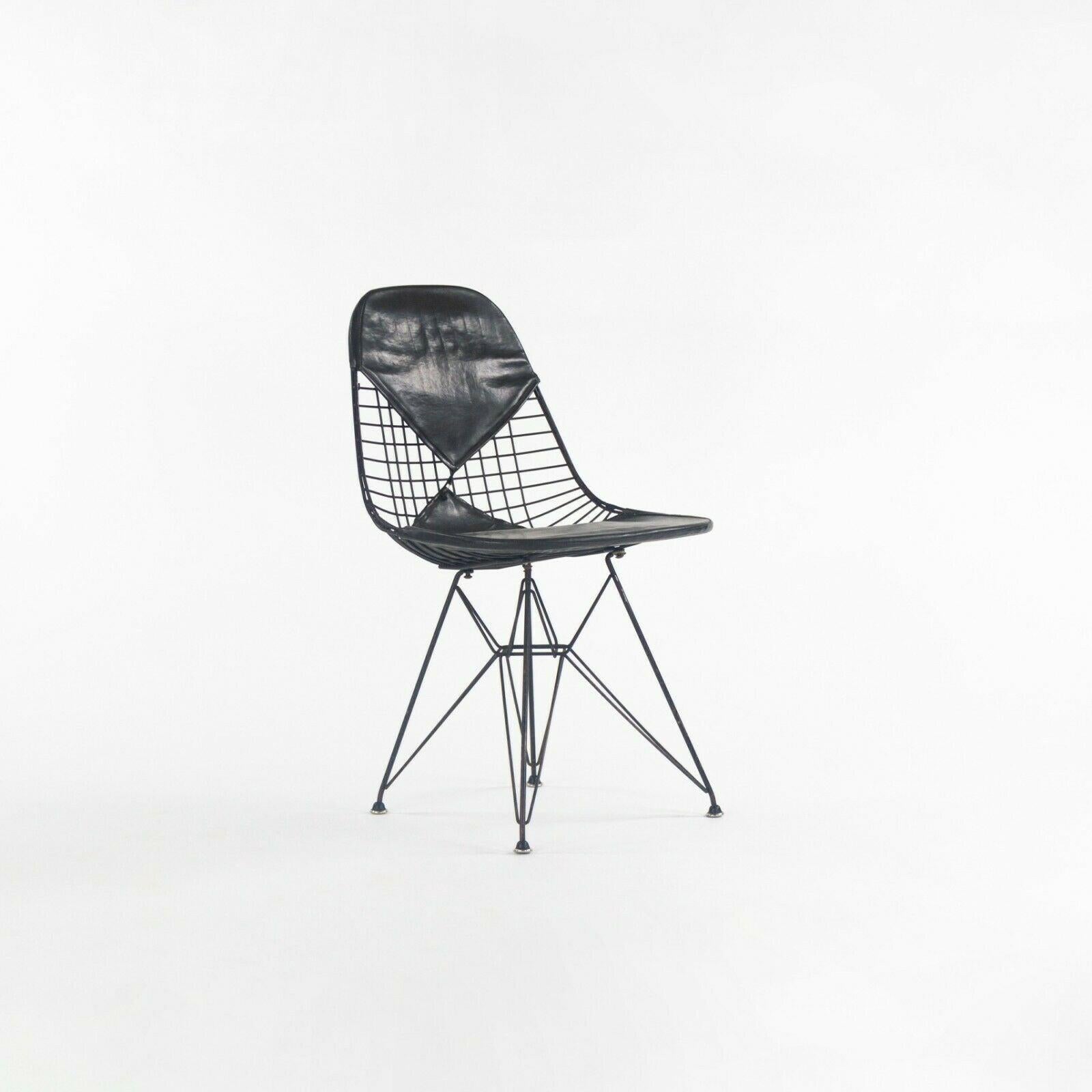 Modern 1957 Set of 6 Herman Miller Eames DKR-2 Wire Dining Chairs w/ Base & Bikini Pads For Sale