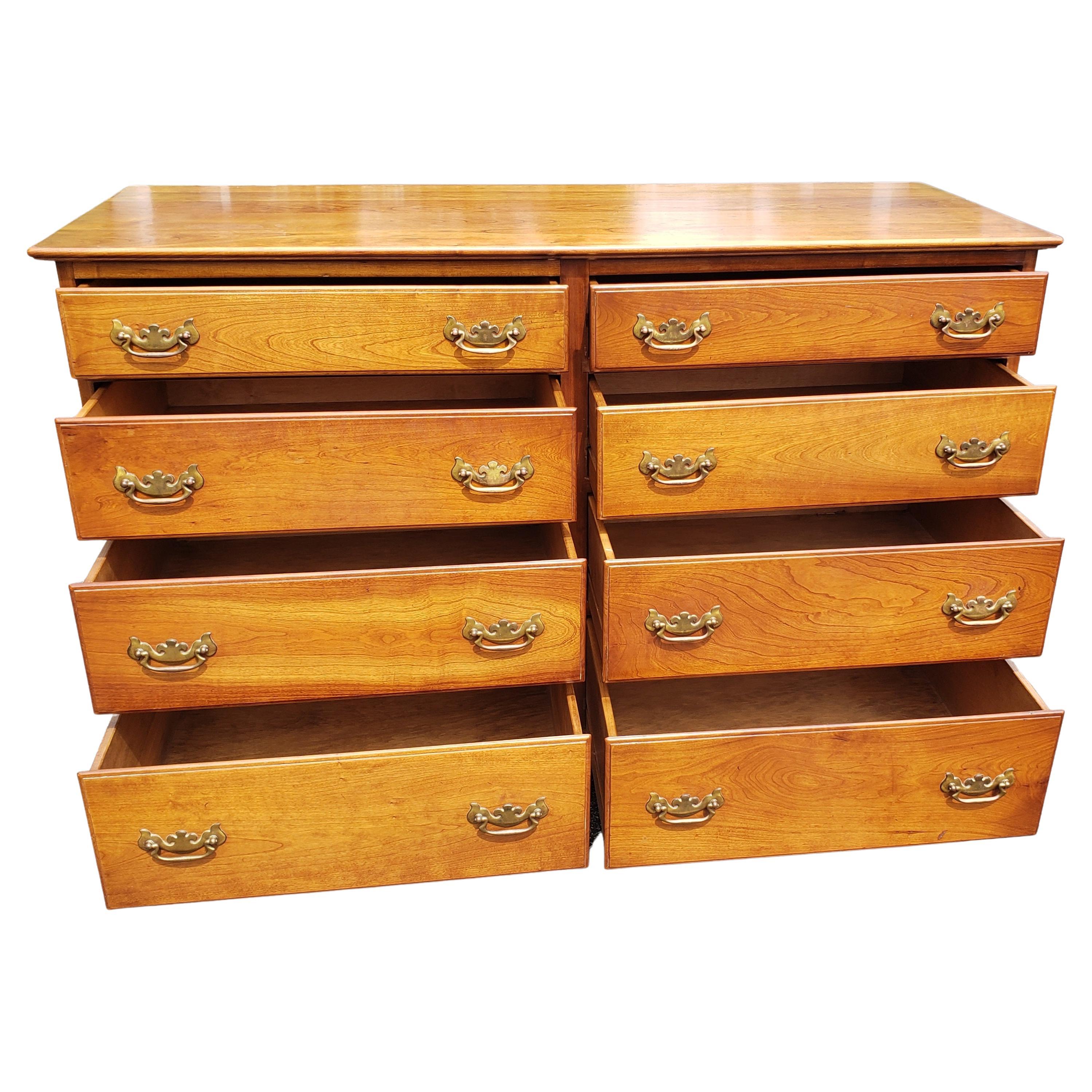 American 1957, Stickley Furniture Chippendale Solid Cherry 8-Drawer Double Dresser For Sale