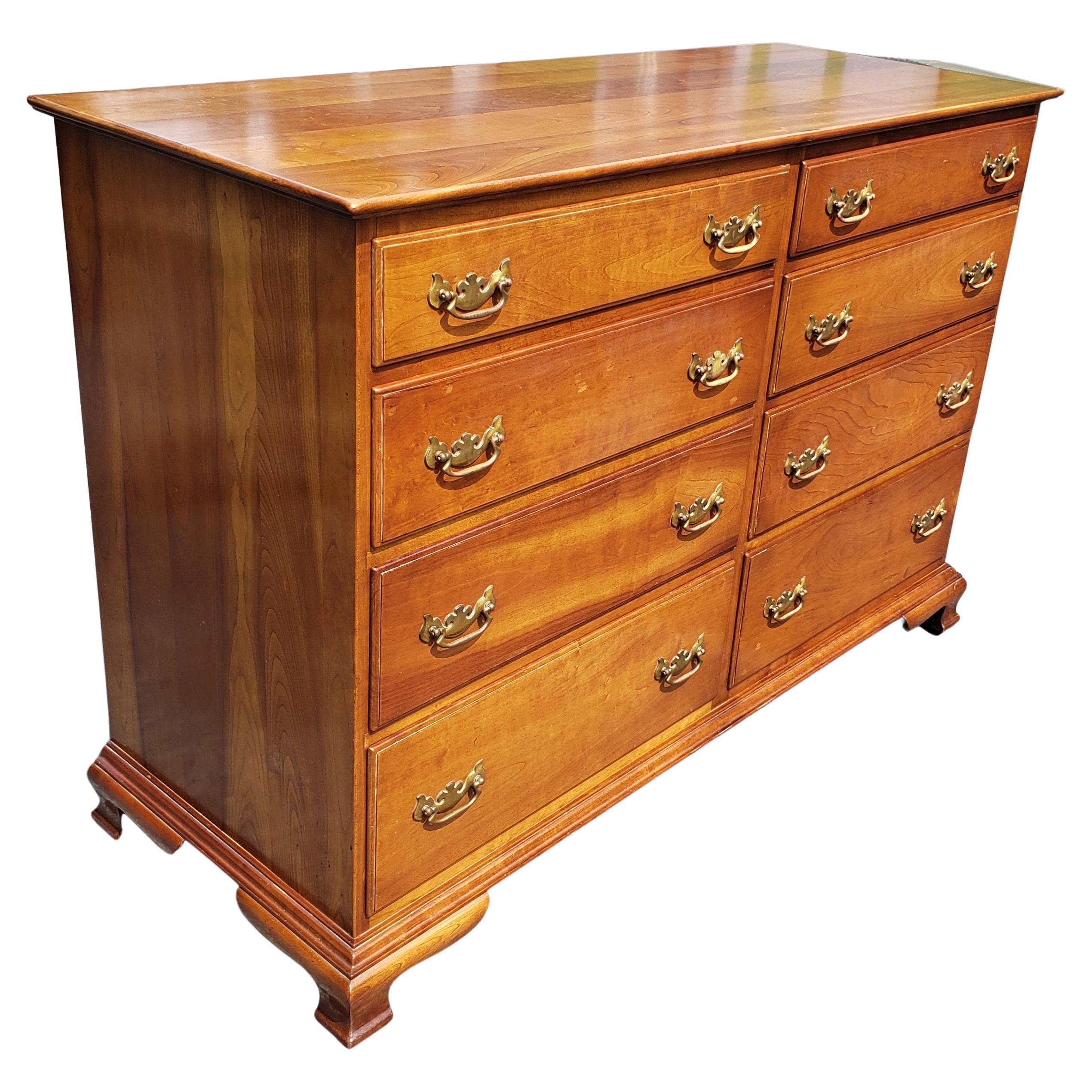 Woodwork 1957, Stickley Furniture Chippendale Solid Cherry 8-Drawer Double Dresser For Sale