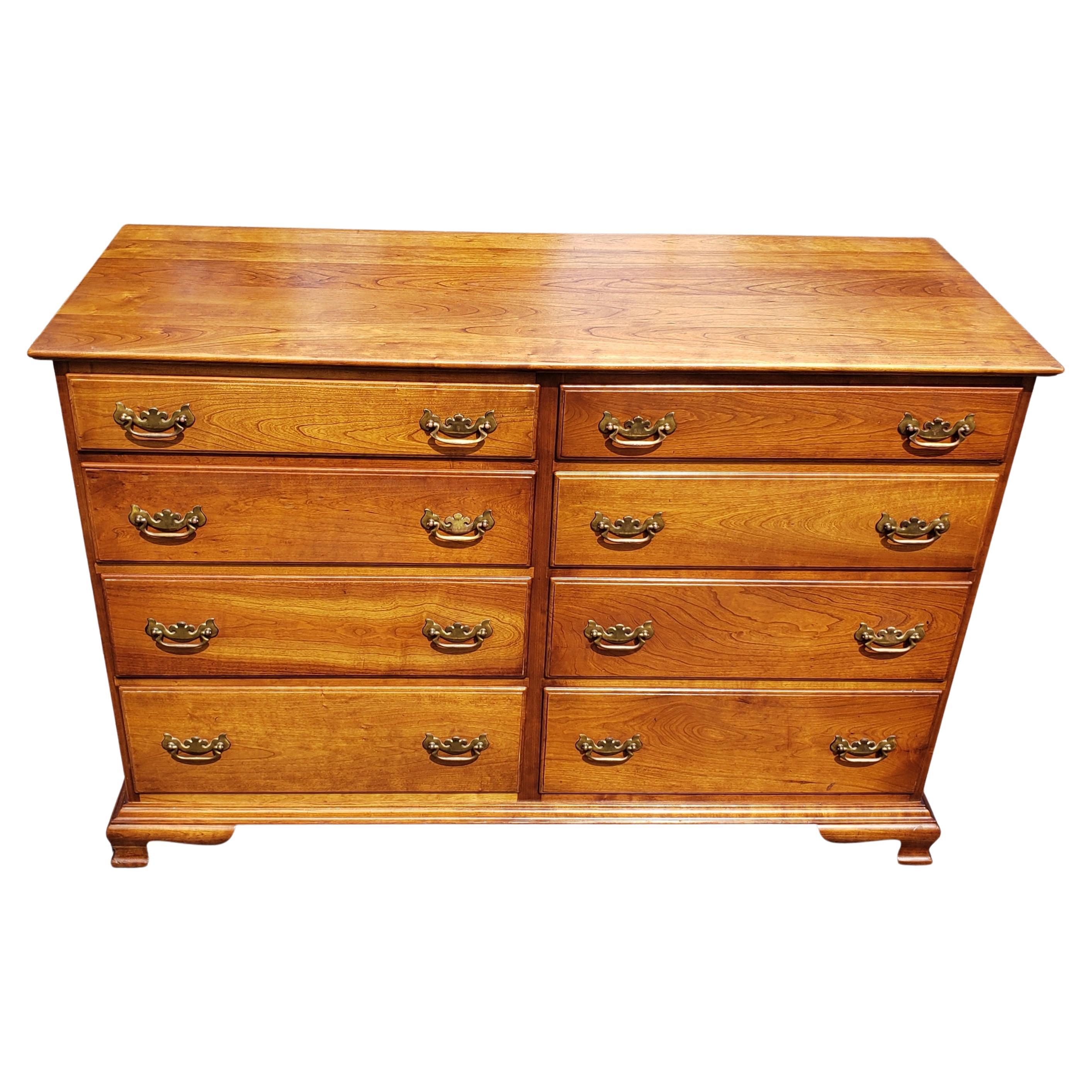 20th Century 1957, Stickley Furniture Chippendale Solid Cherry 8-Drawer Double Dresser For Sale